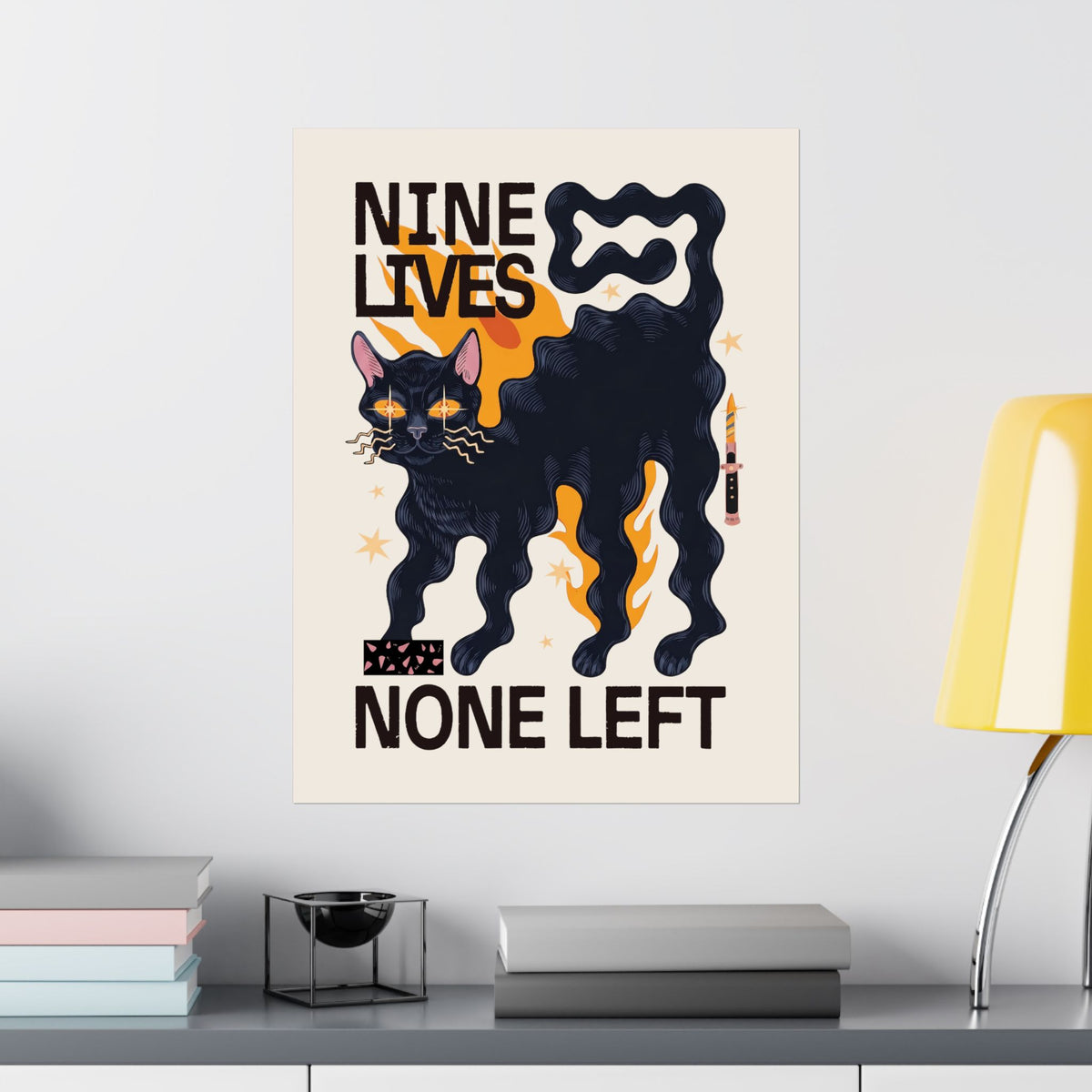 Nine Lives None Left Poster — Edgy Spooky Black Cat Graphic Poster