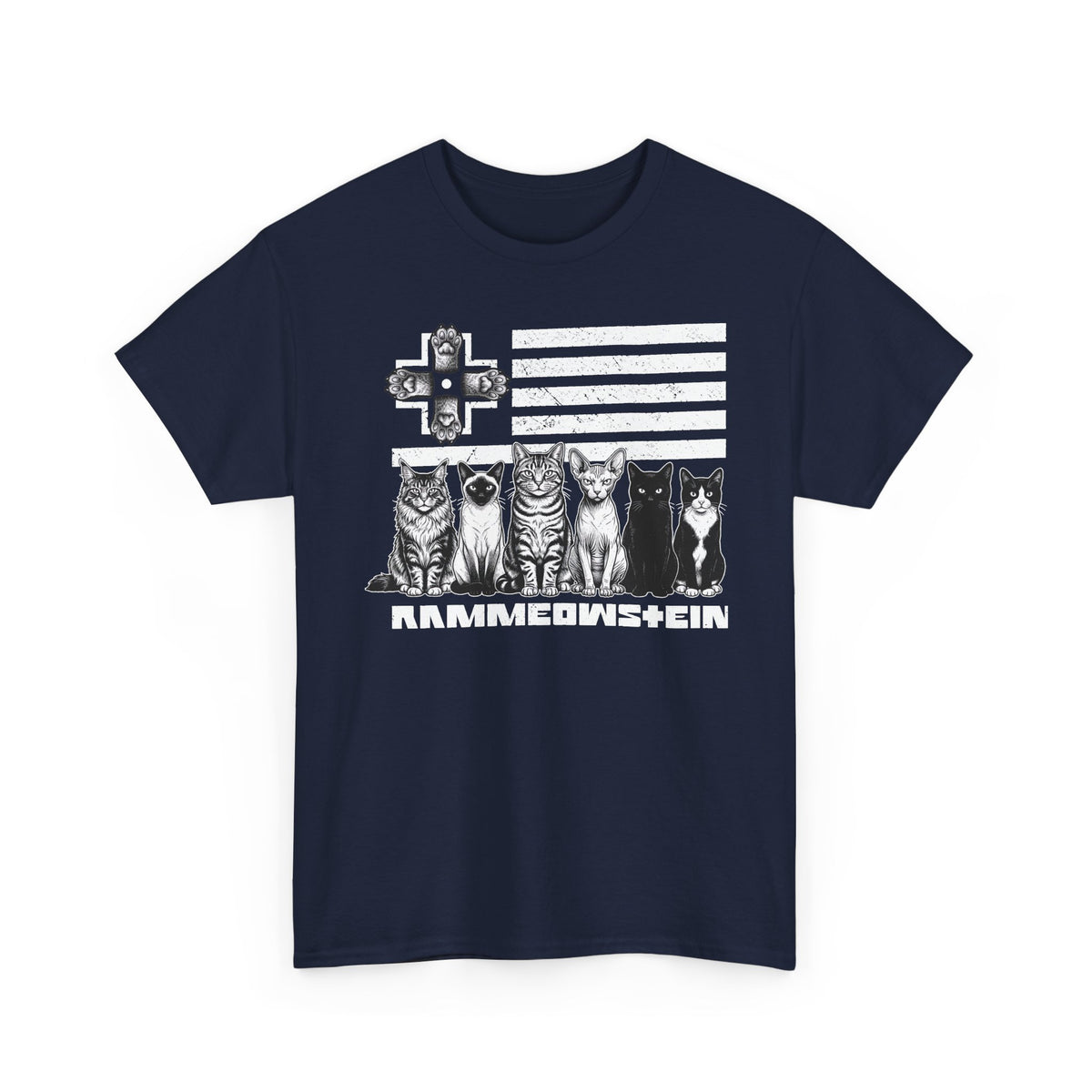 Rammowsteen Cats T-Shirt – Vintage Flag & Five Cats Graphic Tee