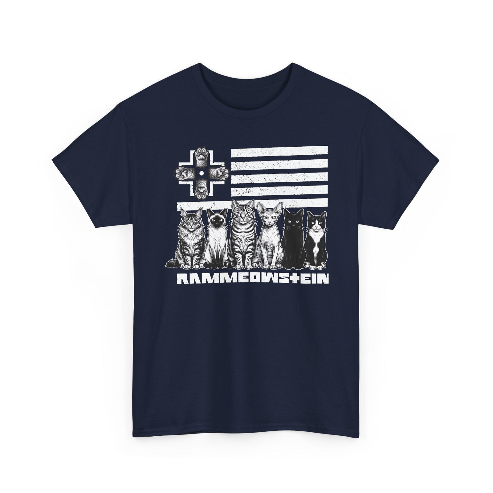 Rammowsteen Cats T-Shirt – Vintage Flag & Five Cats Graphic Tee