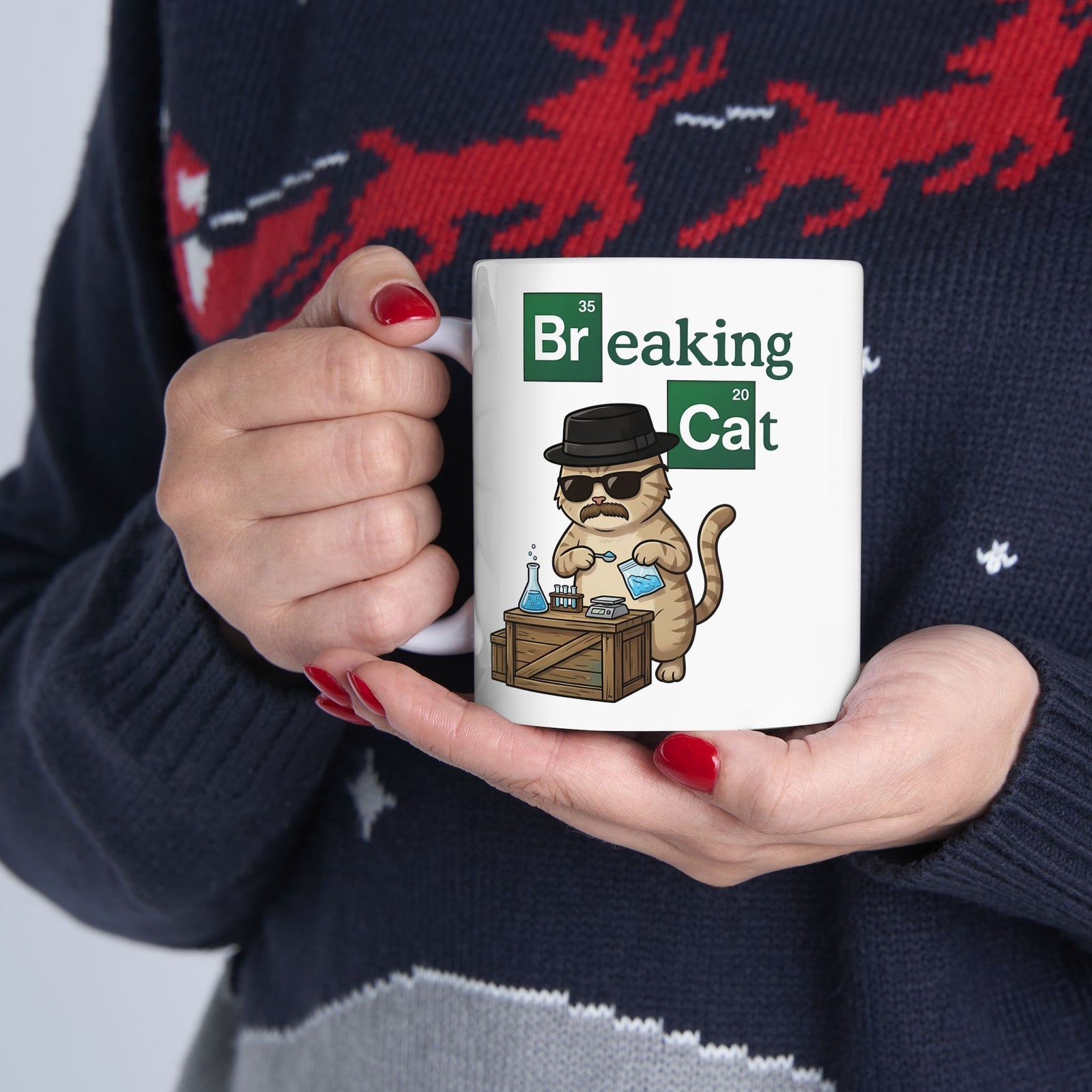 Breaking Cat Ceramic Mug — Funny Cat Graphic Mug