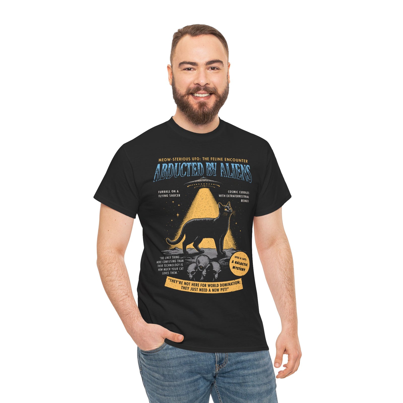 Abducted by Aliens Black Cat T-Shirt — Cute UFO Cat Tee
