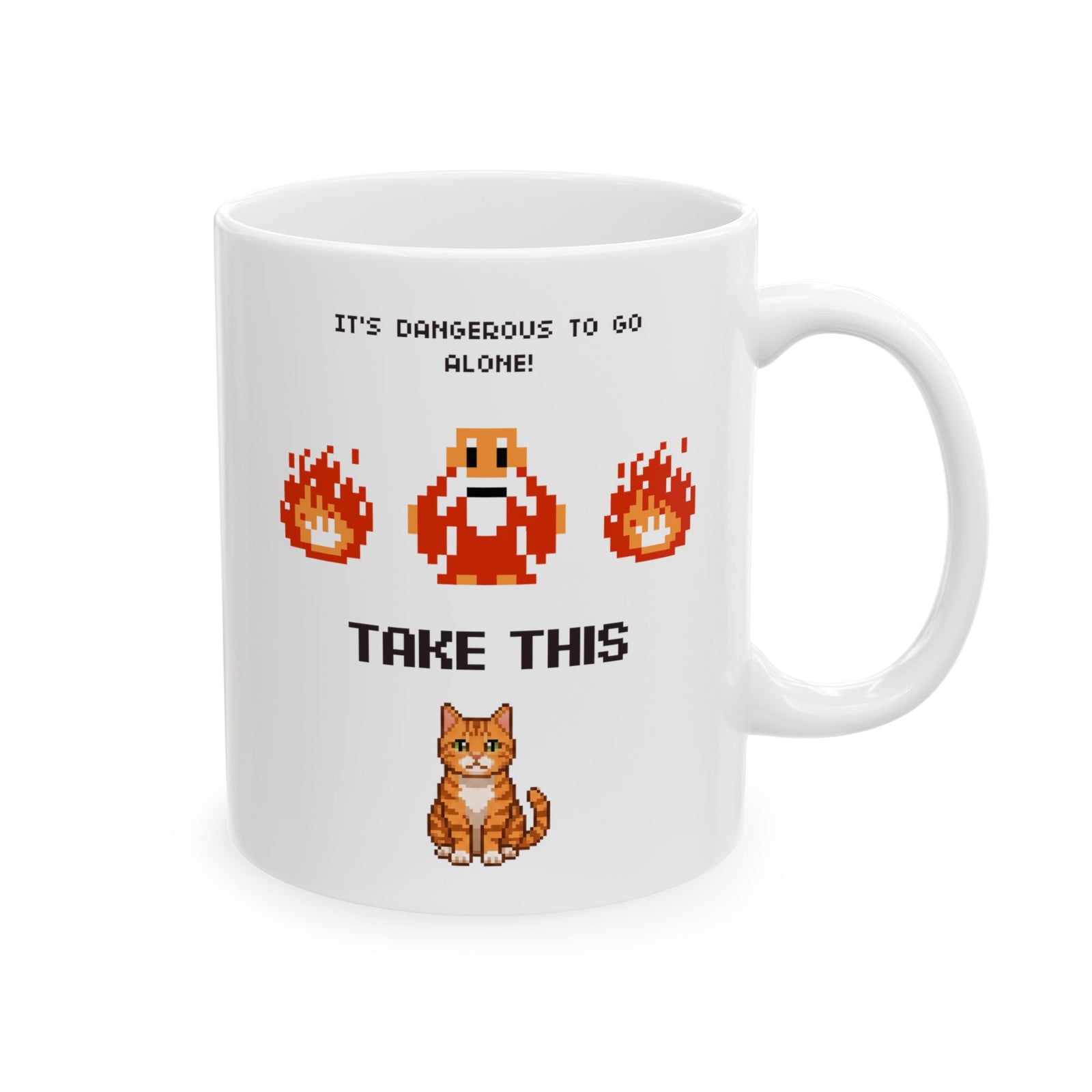Retro Gamer Cat Mug, It's Dangerous to Go Alone Take This Cat Mug