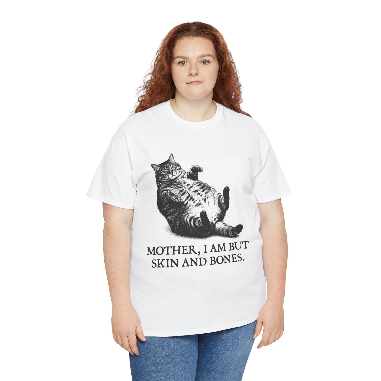 Skin And Bones Chonk Cat T-Shirt — Funny Dramatic Feline Graphic Tee