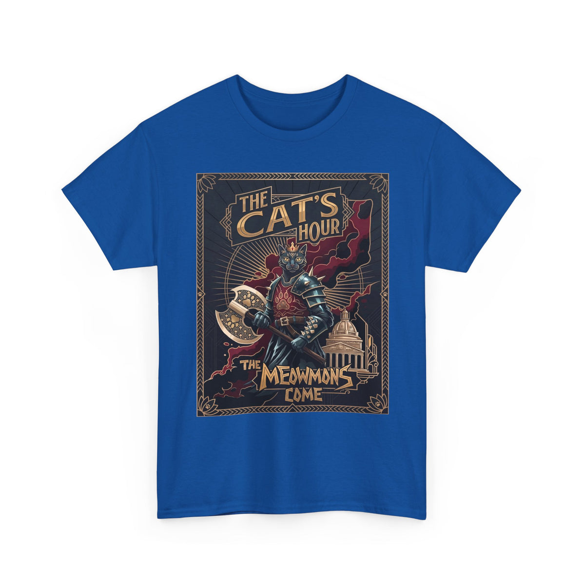 The Cat's Hour The Meowmons Come Shirt — Dark Fantasy Cat Warrior T-Shirt