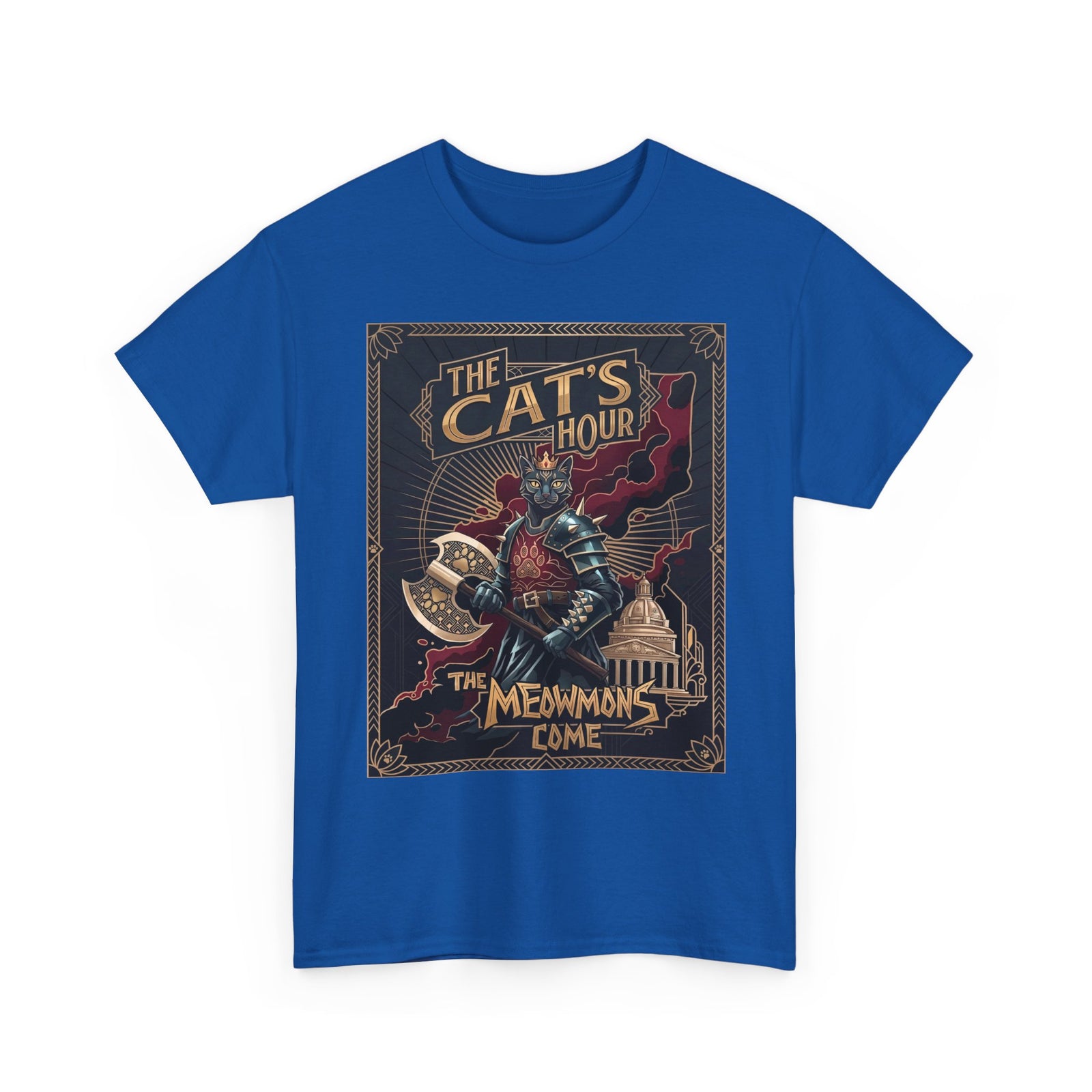 The Cat's Hour The Meowmons Come Shirt — Dark Fantasy Cat Warrior T-Shirt