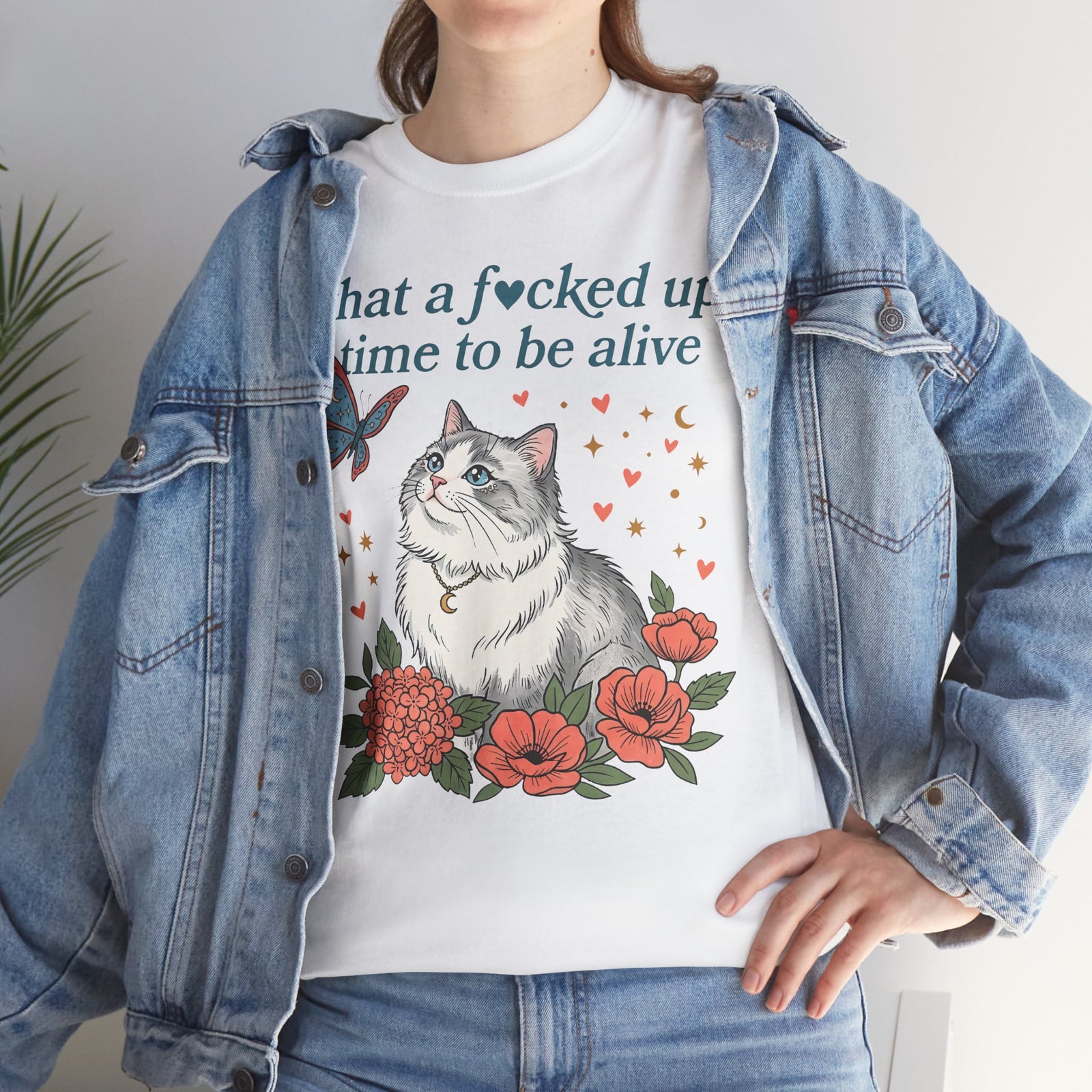 Retro Cat Tee — "What a Fucked Up Time to Be Alive" Graphic