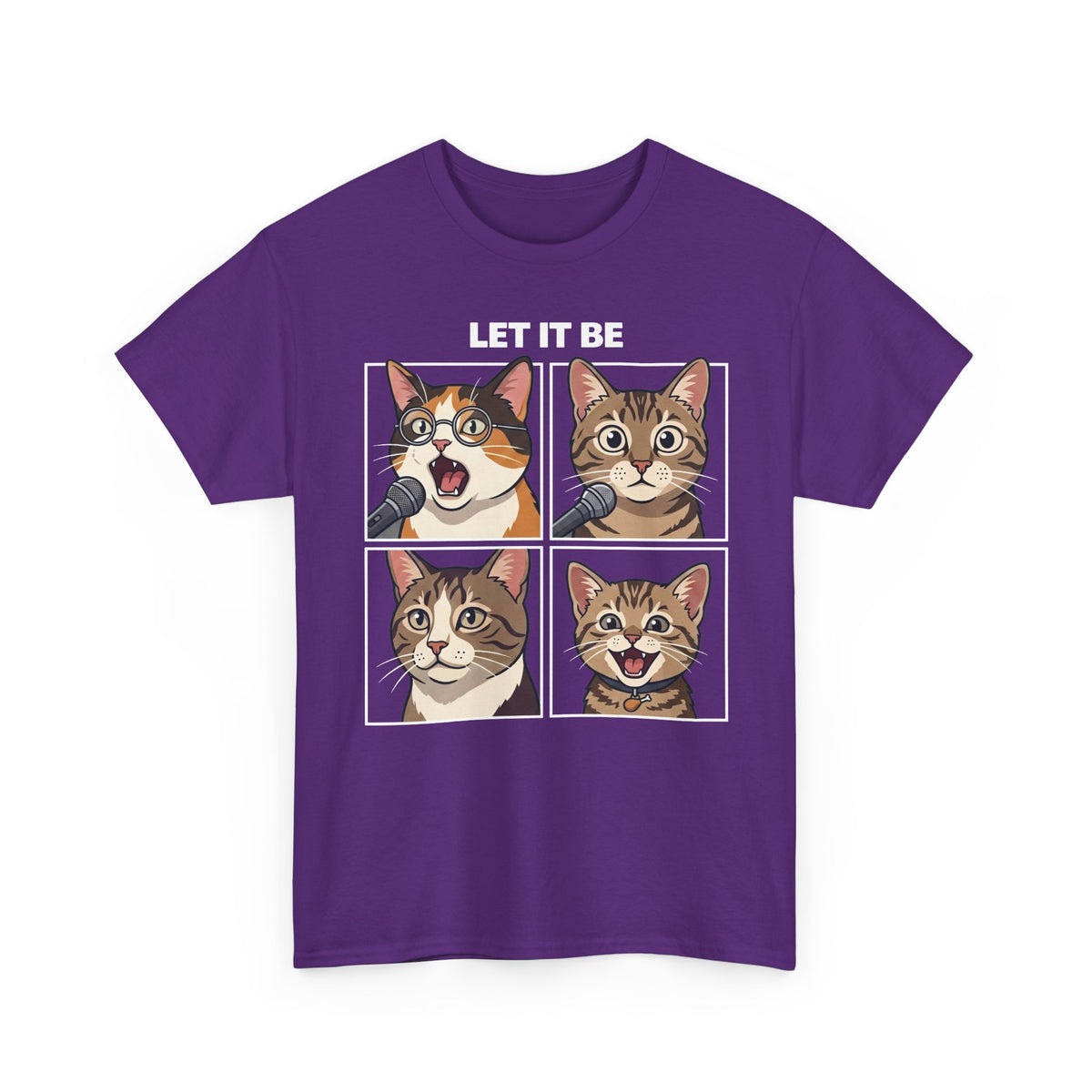 Let It Be Cat Tee — Vintage Four-Panel Cat Faces Graphic T-Shirt