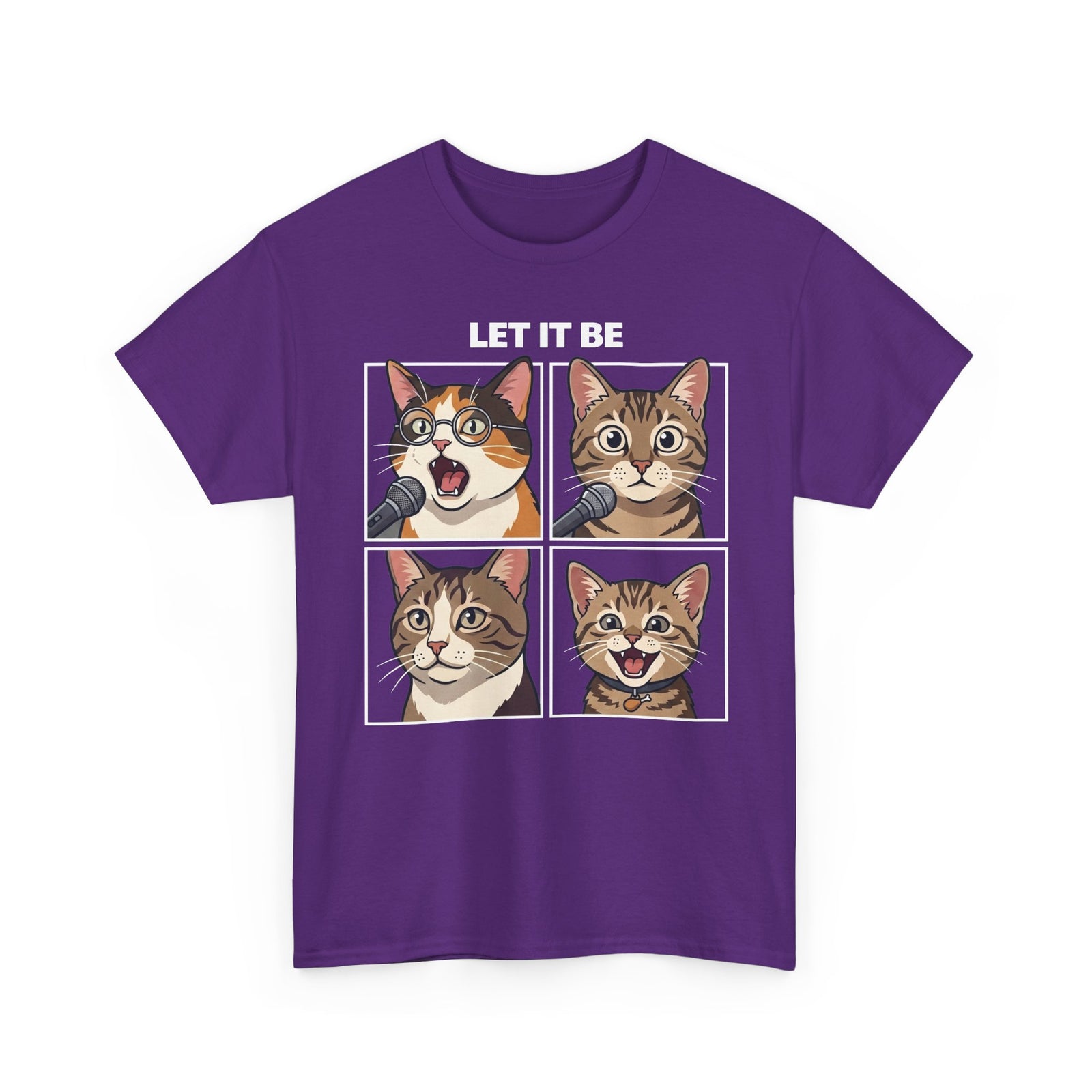 Let It Be Cat Tee — Vintage Four-Panel Cat Faces Graphic T-Shirt