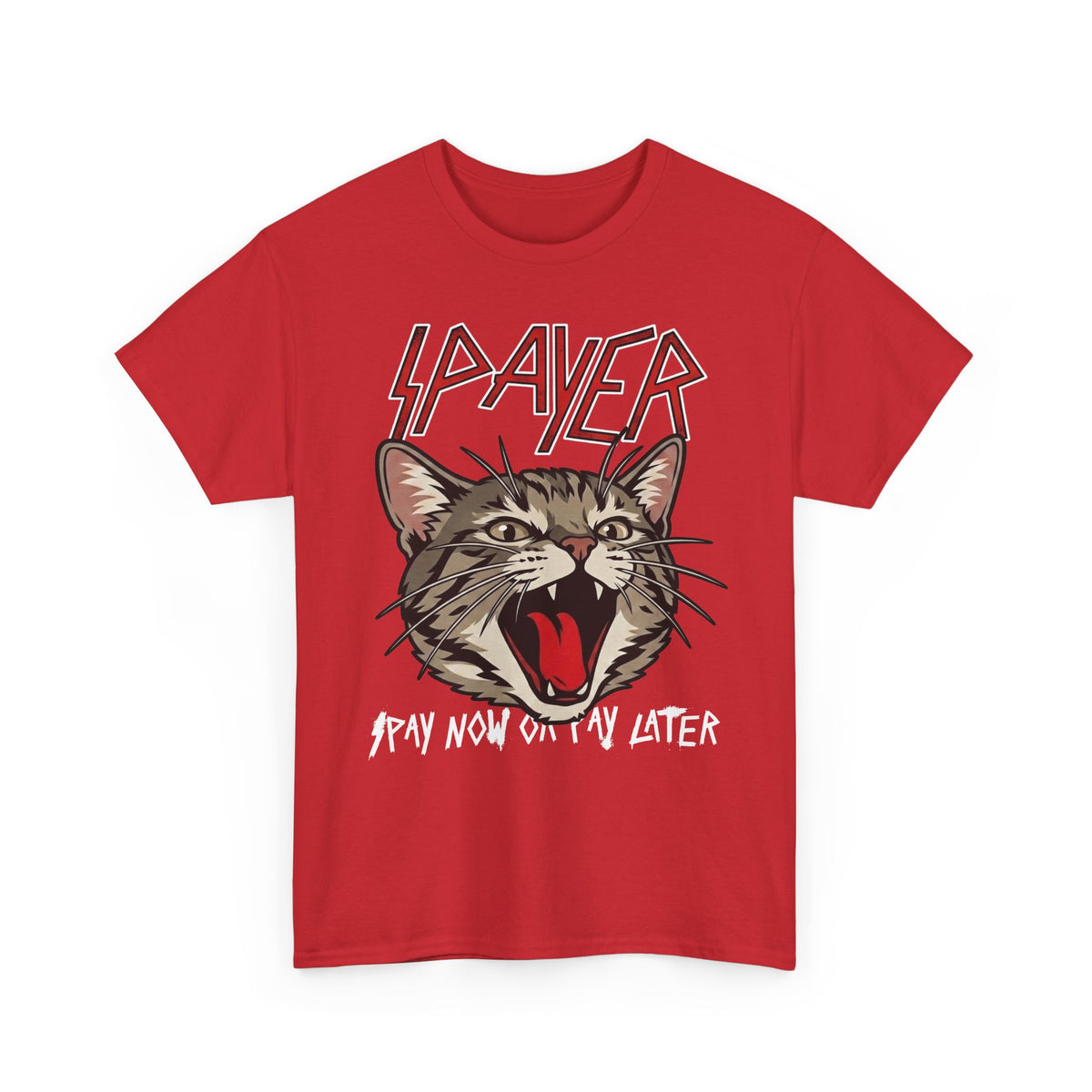 Slayer Cat Graphic Tee — "Pray Now Or Pay Later" Rock Band Style T-Shirt