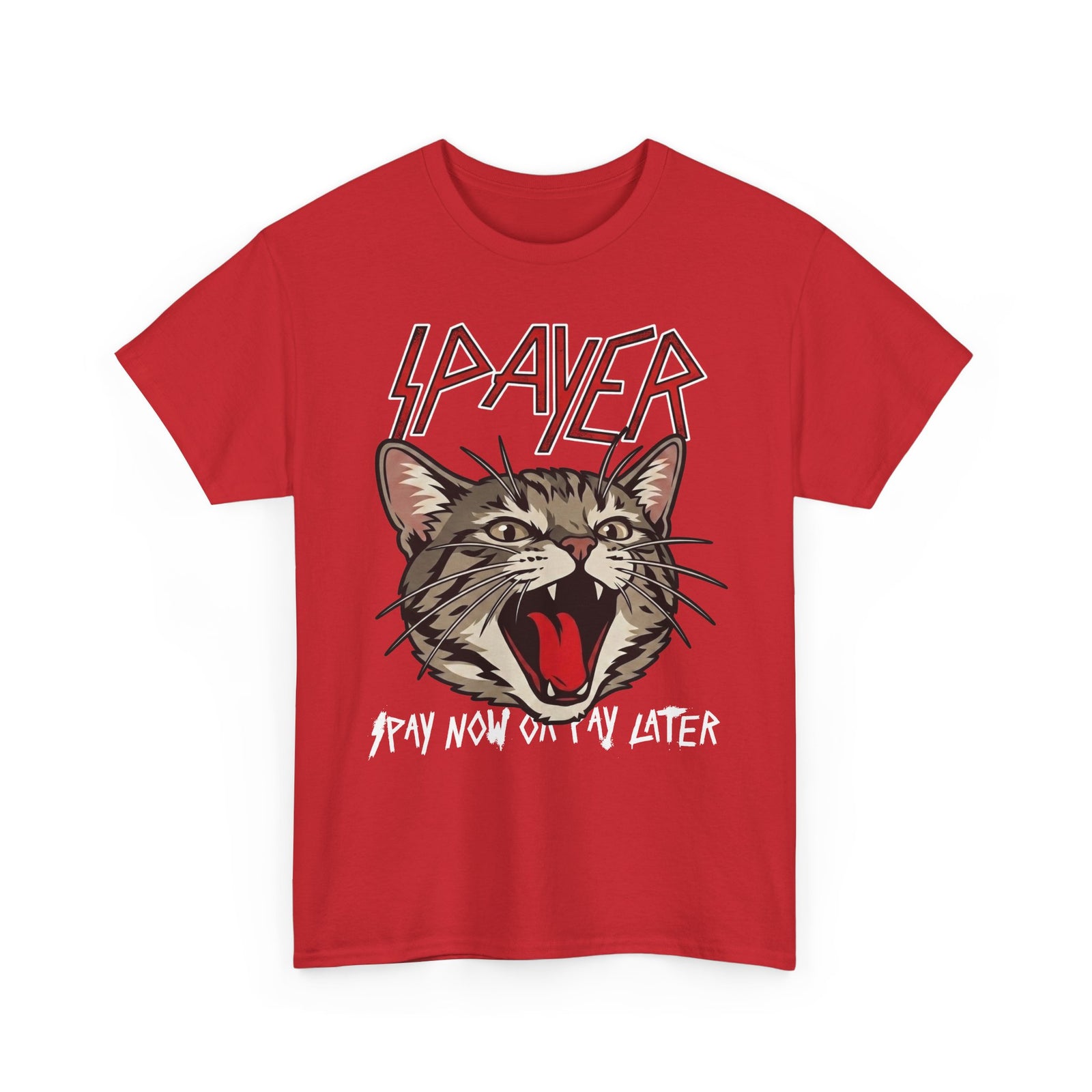 Slayer Cat Graphic Tee — "Pray Now Or Pay Later" Rock Band Style T-Shirt