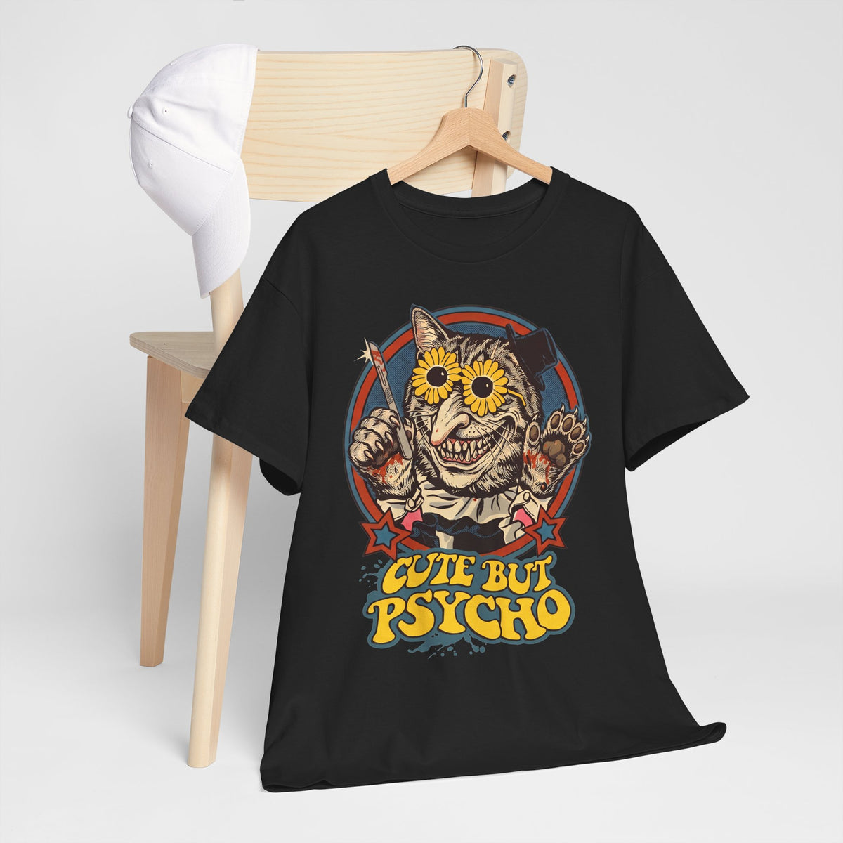 Cute But Psycho Cat T-Shirt — Creepy Vintage Horror Feline Tee