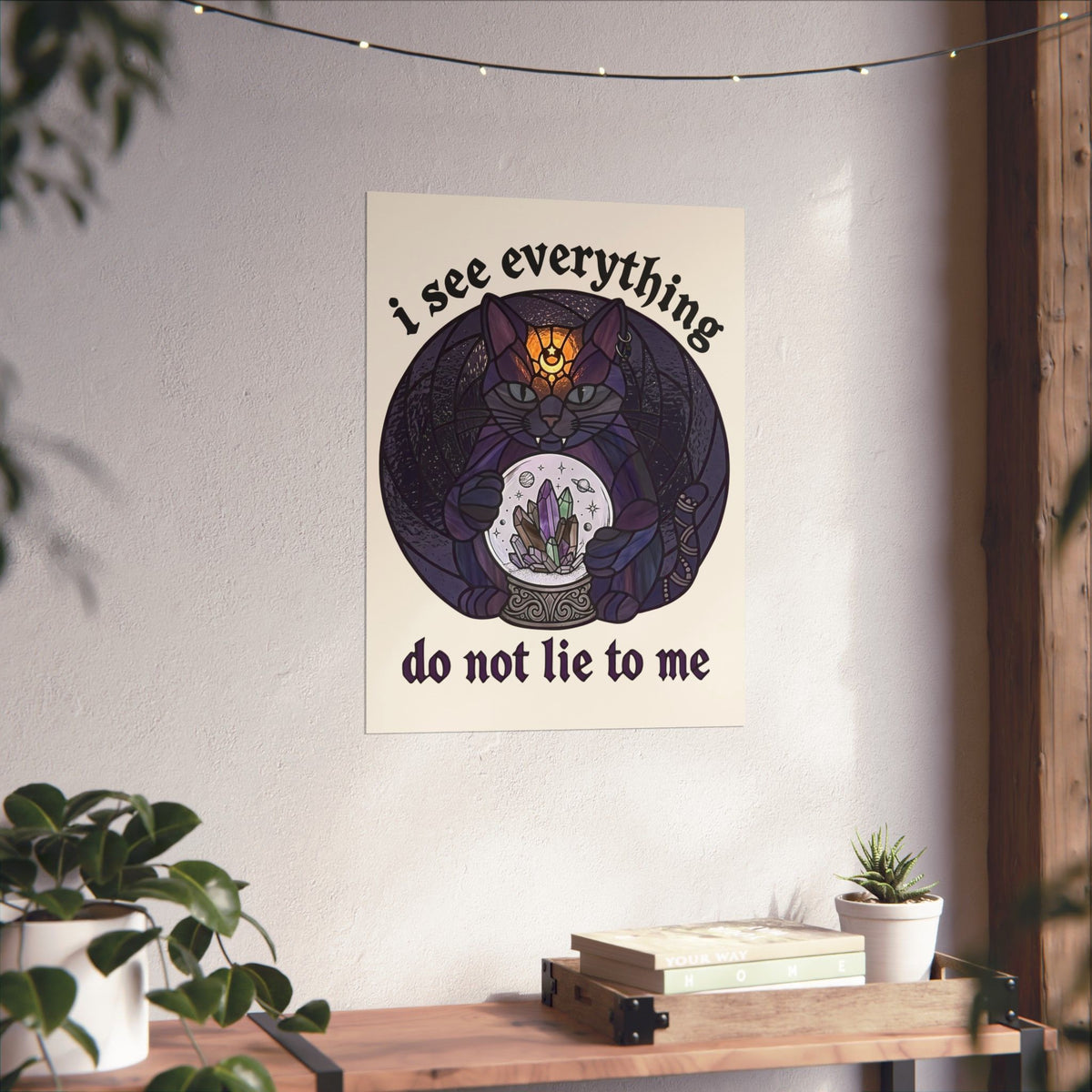 Mystic Fortune Teller Cat Poster "I See Everything" Stained Glass Spiritual Kitten