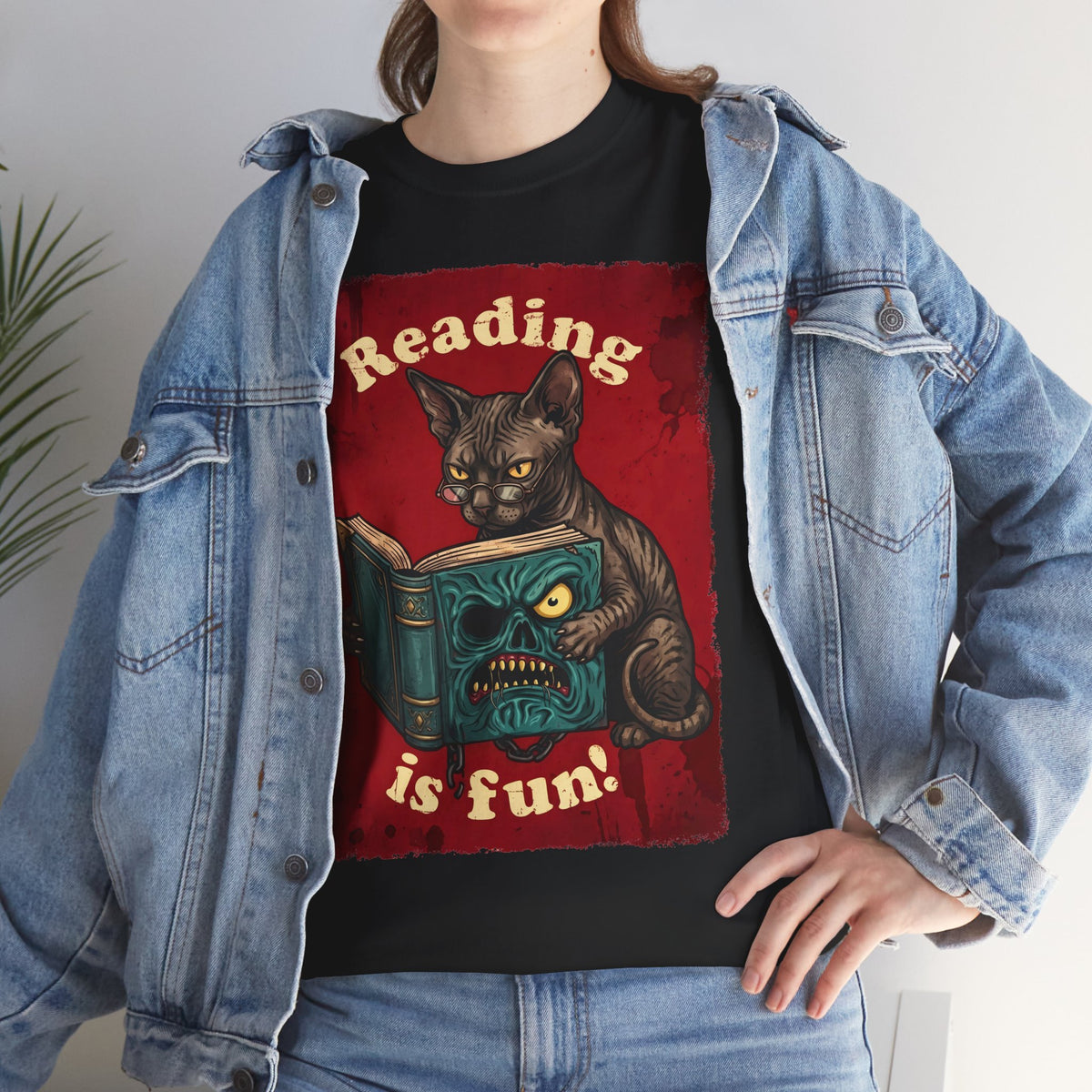 Reading Is Fun Necronomicon Sphynx Cat T-Shirt — Evil Dead Horror Book Tee