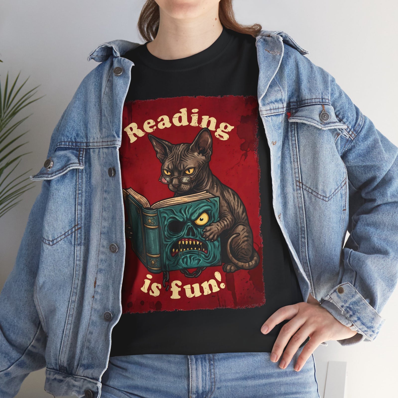 Reading Is Fun Necronomicon Sphynx Cat T-Shirt — Evil Dead Horror Book Tee