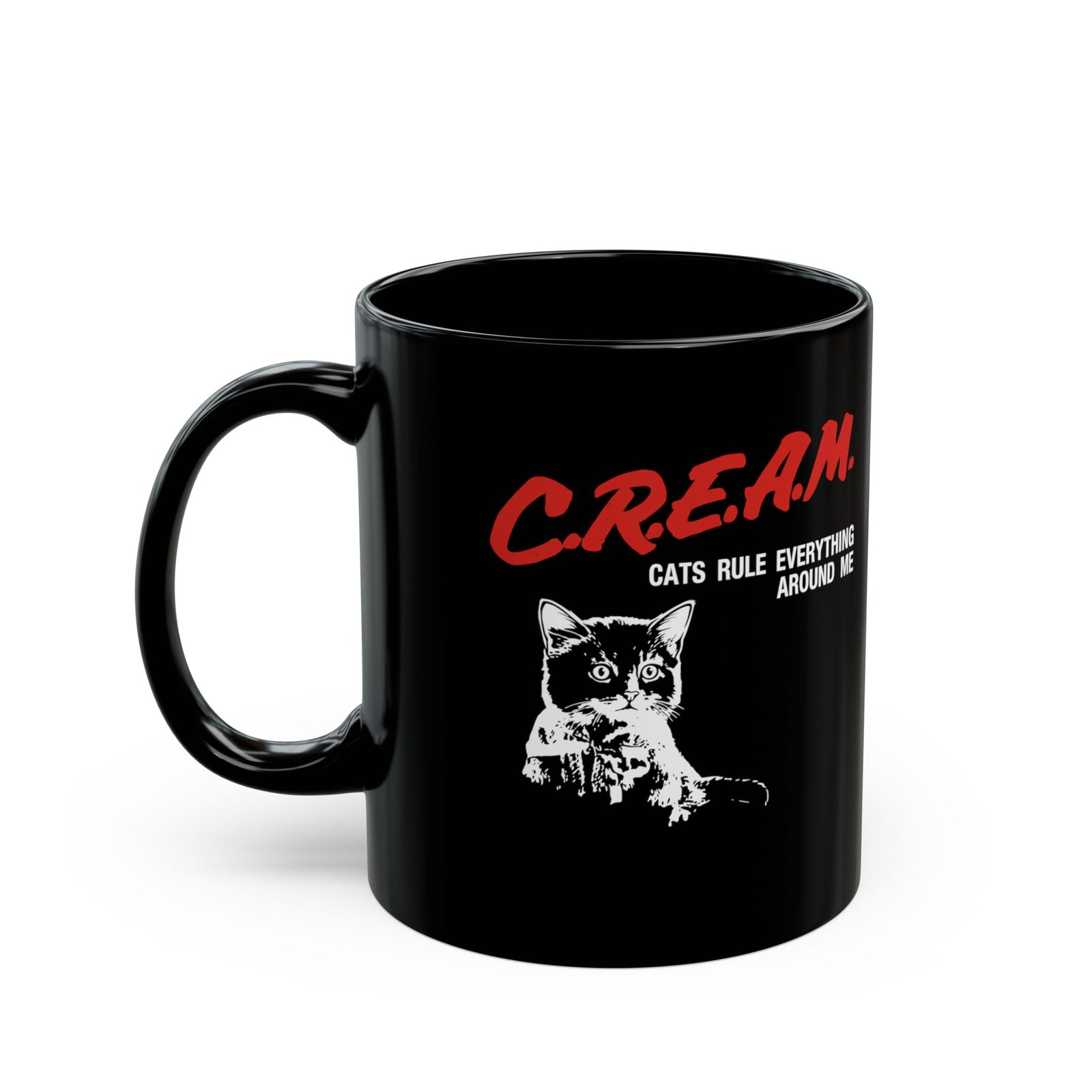 Cats Rule Everything Around Me Black Mug — Funny Cat Lover Mug
