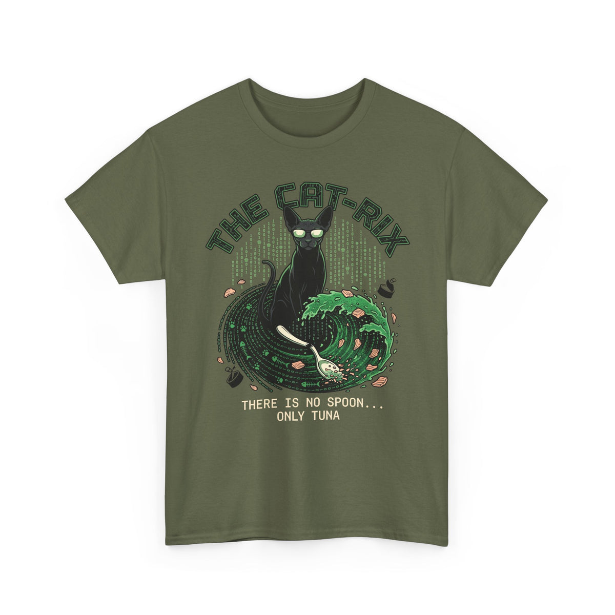 Cat T-Shirt — "There Is No Spoon... Only Tuna" Retro Wave Graphic Tee