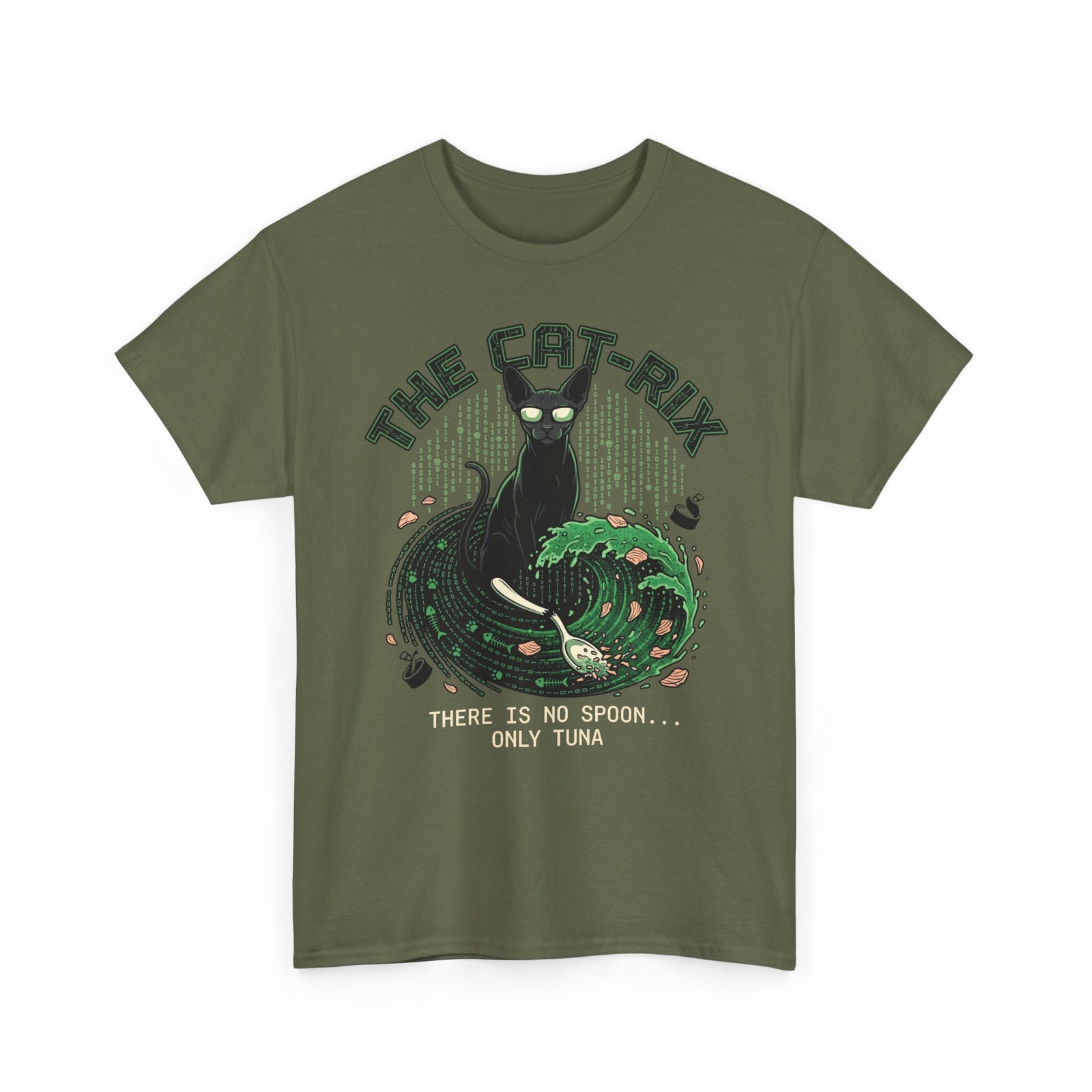 Cat T-Shirt — "There Is No Spoon... Only Tuna" Retro Wave Graphic Tee
