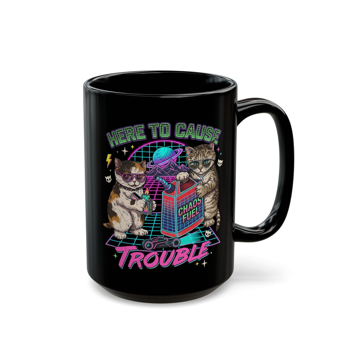 Here to Cause Trouble Naughty Cats Black Mug