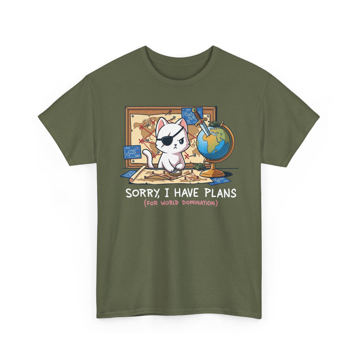Travel Planner Cat T-Shirt — “Sorry I Have Plans (with World Domination)”
