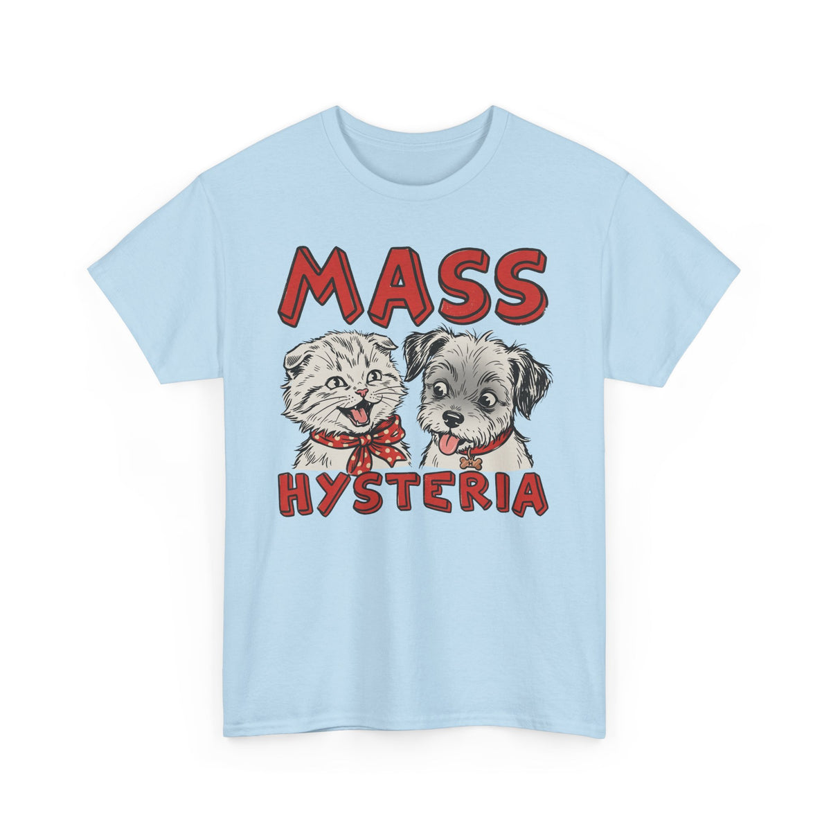 Cat & Dog Mass Hysteria Tee Funny Puppy & Kitten Line Art T-Shirt