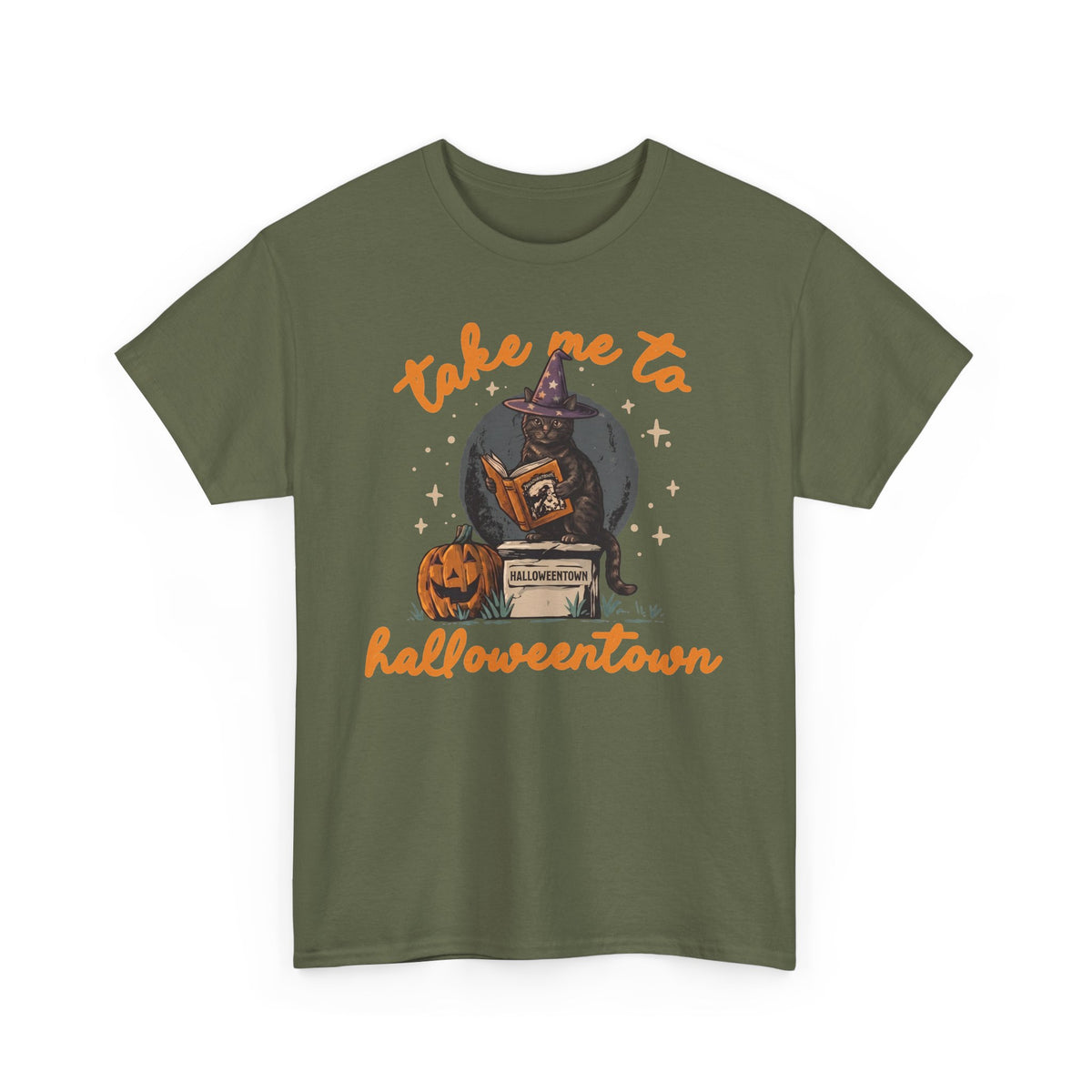 Take Me To Halloweentown Black Cat T-Shirt — Witchy Spellbook Kitten Tee