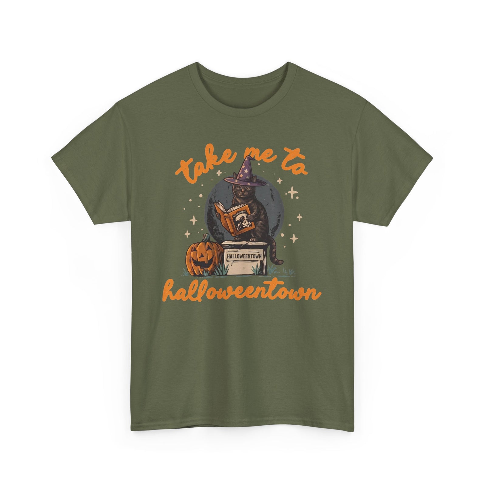 Take Me To Halloweentown Black Cat T-Shirt — Witchy Spellbook Kitten Tee