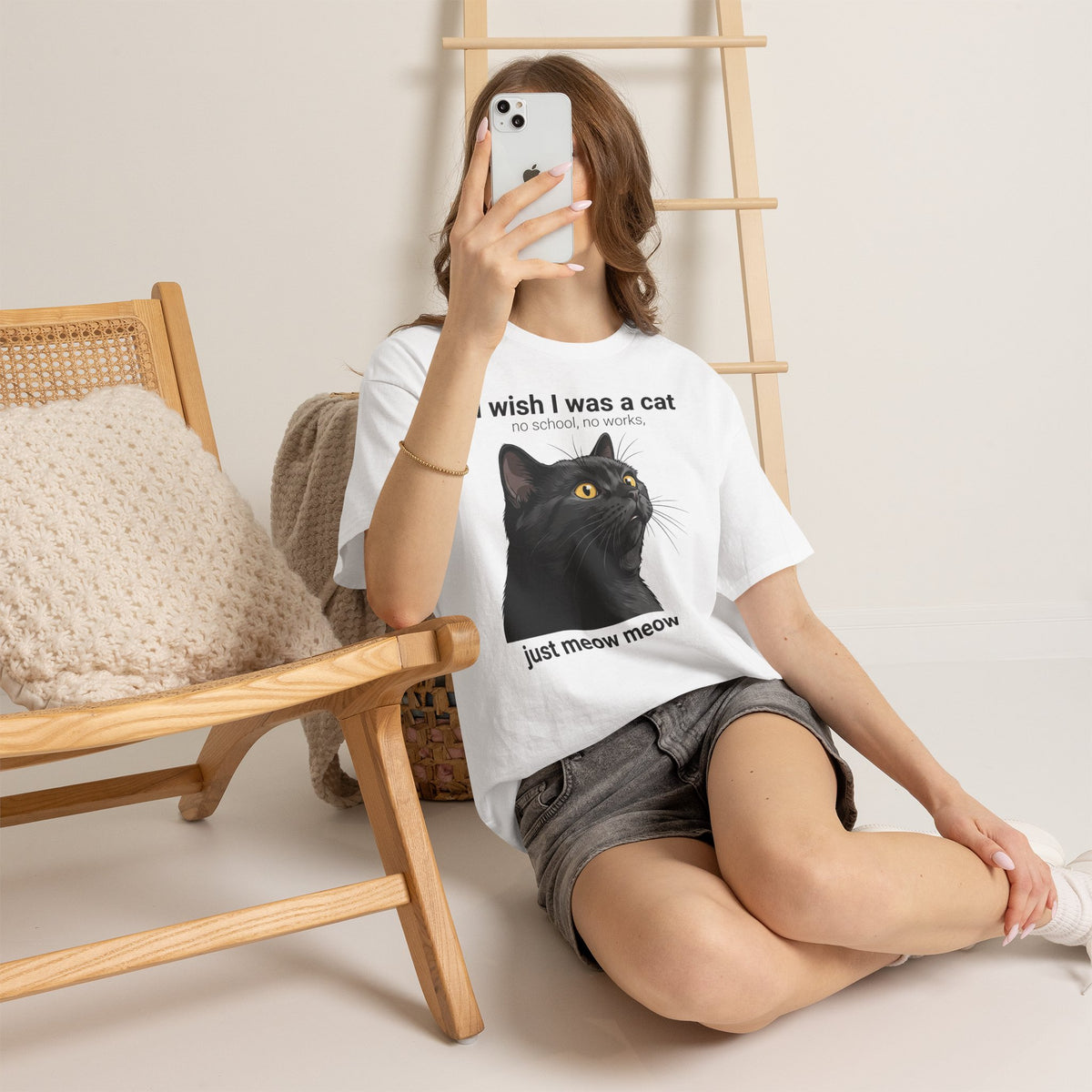 Cat Lover T‑Shirt — "I Wish I Was a Cat, Just Meow Meow" Graphic Tee