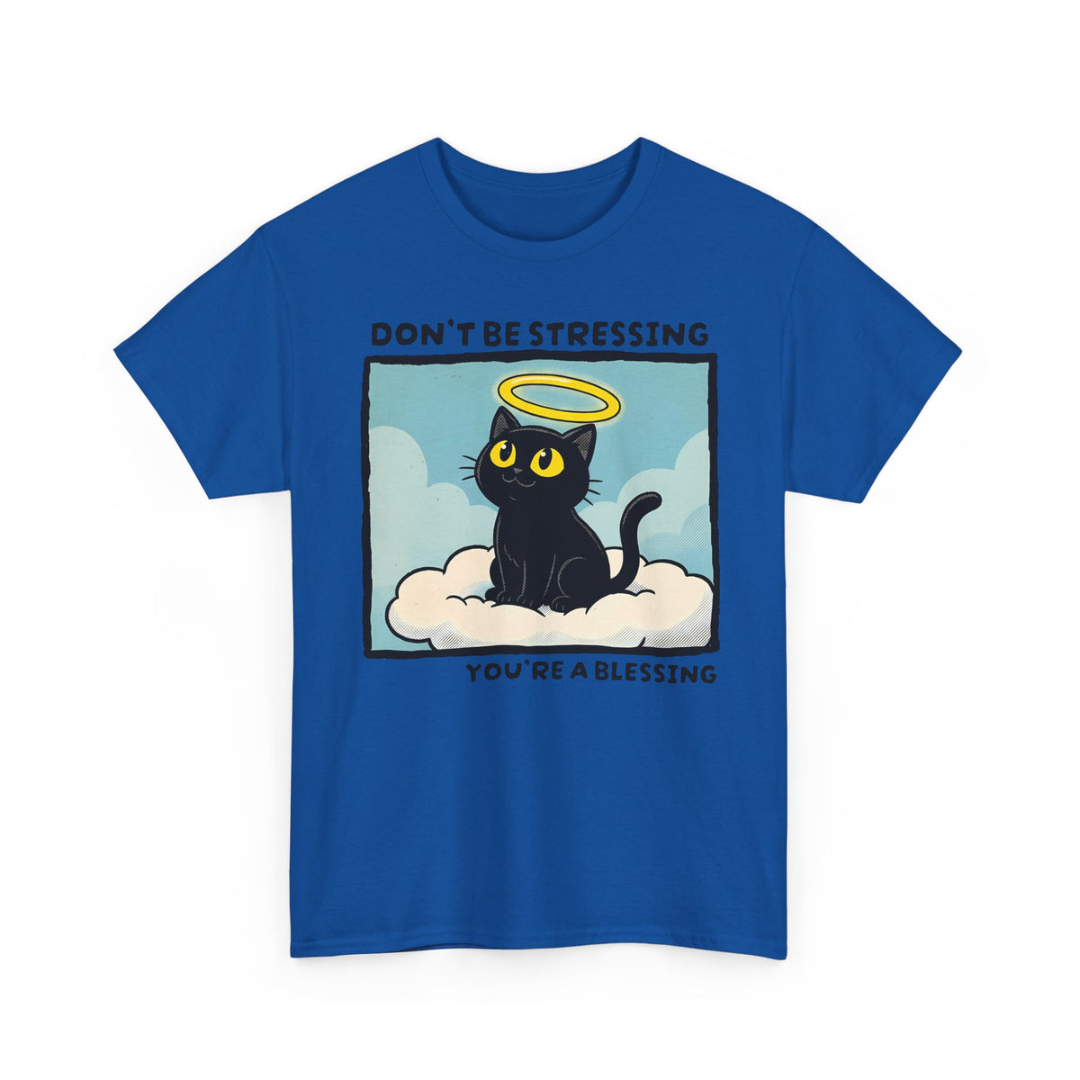 Funny Black Cat Angel T-Shirt “Don’t Be Stressing You’re a Blessing” Cute Cat Graphic Tee