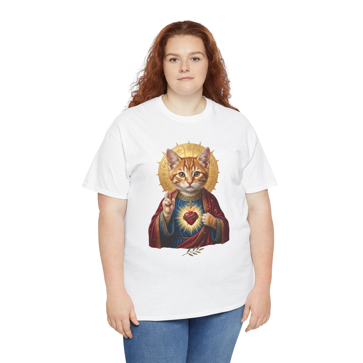 Sacred Heart Cat T-Shirt — Christian Religious Cat Lover Graphic Tee
