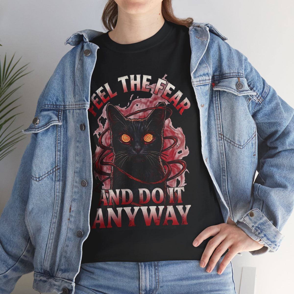 Feel The Fear And Do It Anyway T-Shirt — Hypnotic Black Cat Horror Graphic