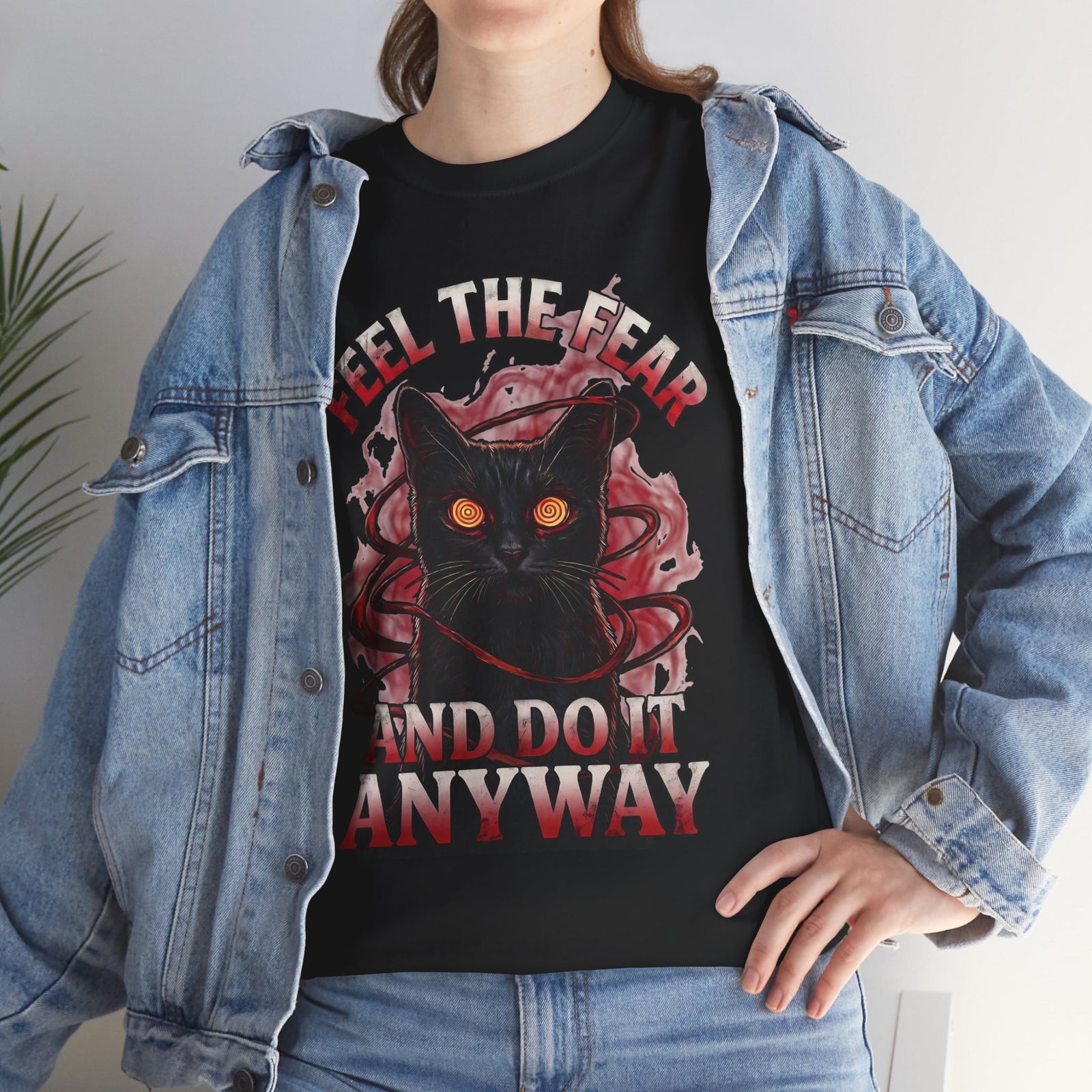 Feel The Fear And Do It Anyway T-Shirt — Hypnotic Black Cat Horror Graphic