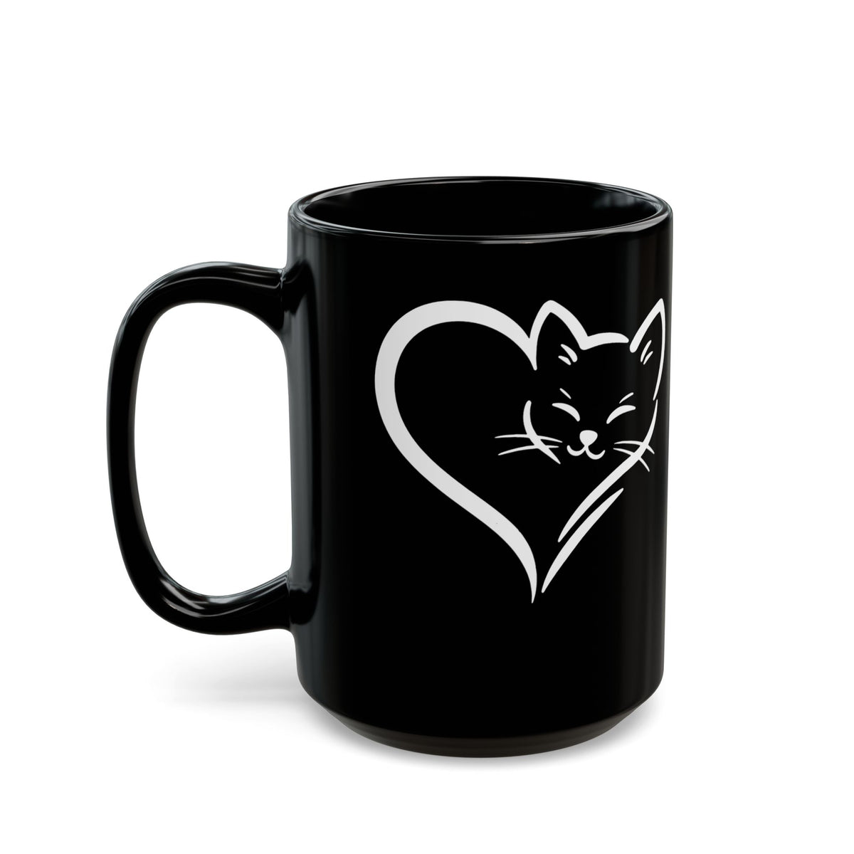 Cute Cat Heart Black Mug - Cat Lover Gift - Adorable Cat Silhouette Mug