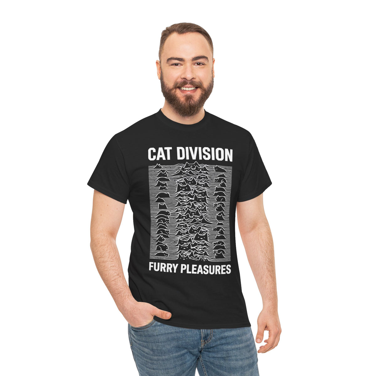 Cat Division Tee — "Furry Pleasures" Graphic Cat Silhouette Shirt