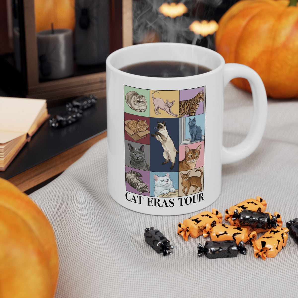 Cat Eras Tour Ceramic Mug — Retro Band Mug for Cat Lovers