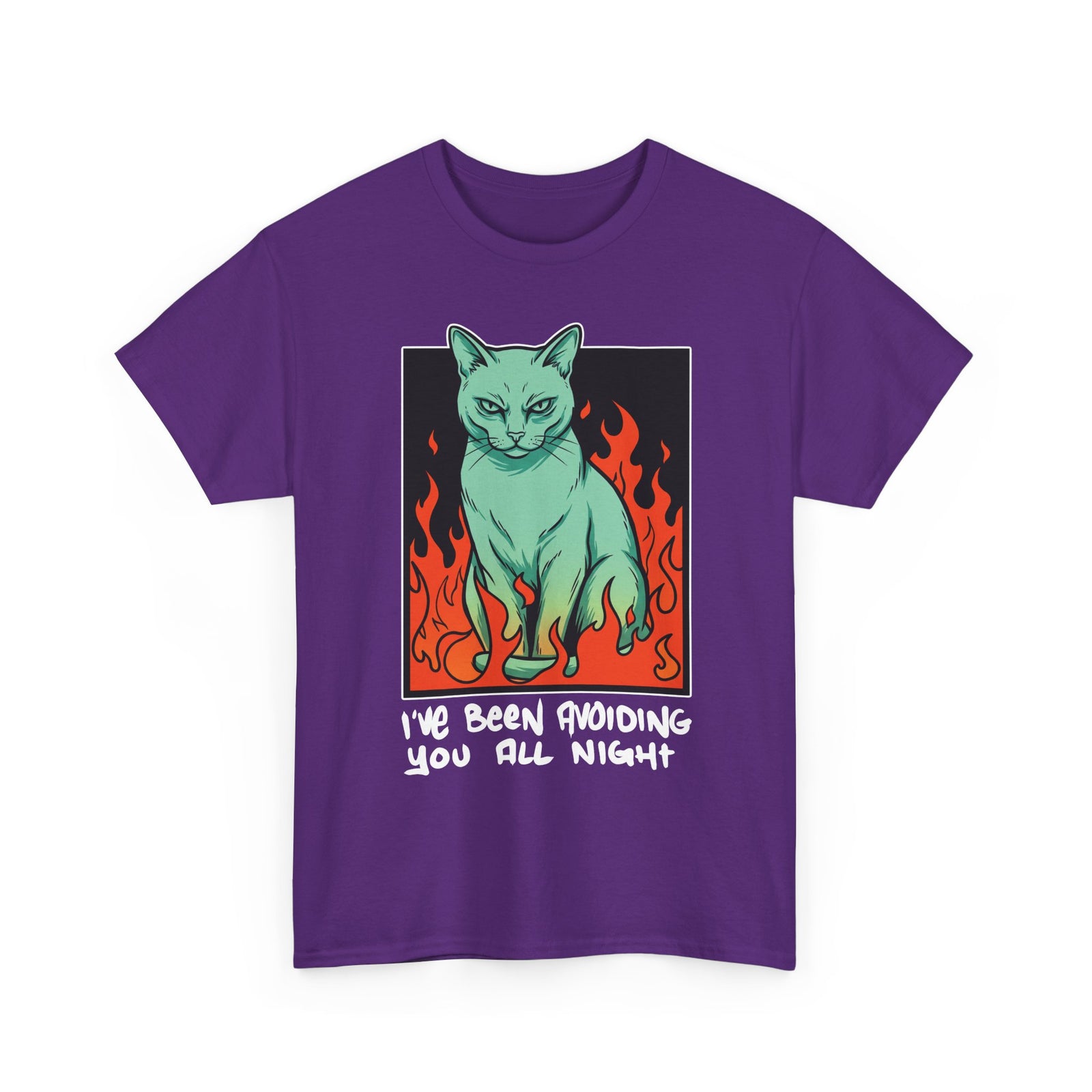I've Been Avoiding You All Night T-Shirt — Funny Introvert Cat Flames Tee