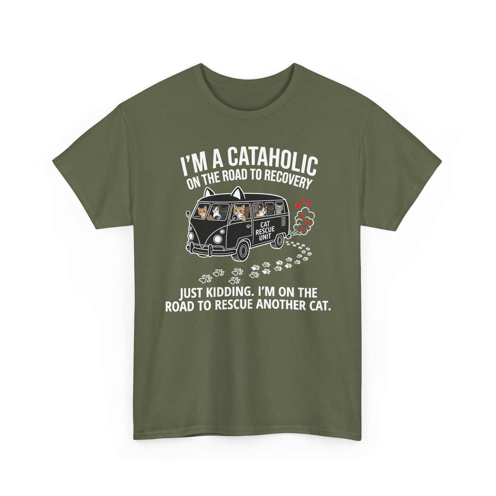 Cat Rescue T‑Shirt — "I’m a Cataholic on the Road to Recovery" Rescue Cat Tee