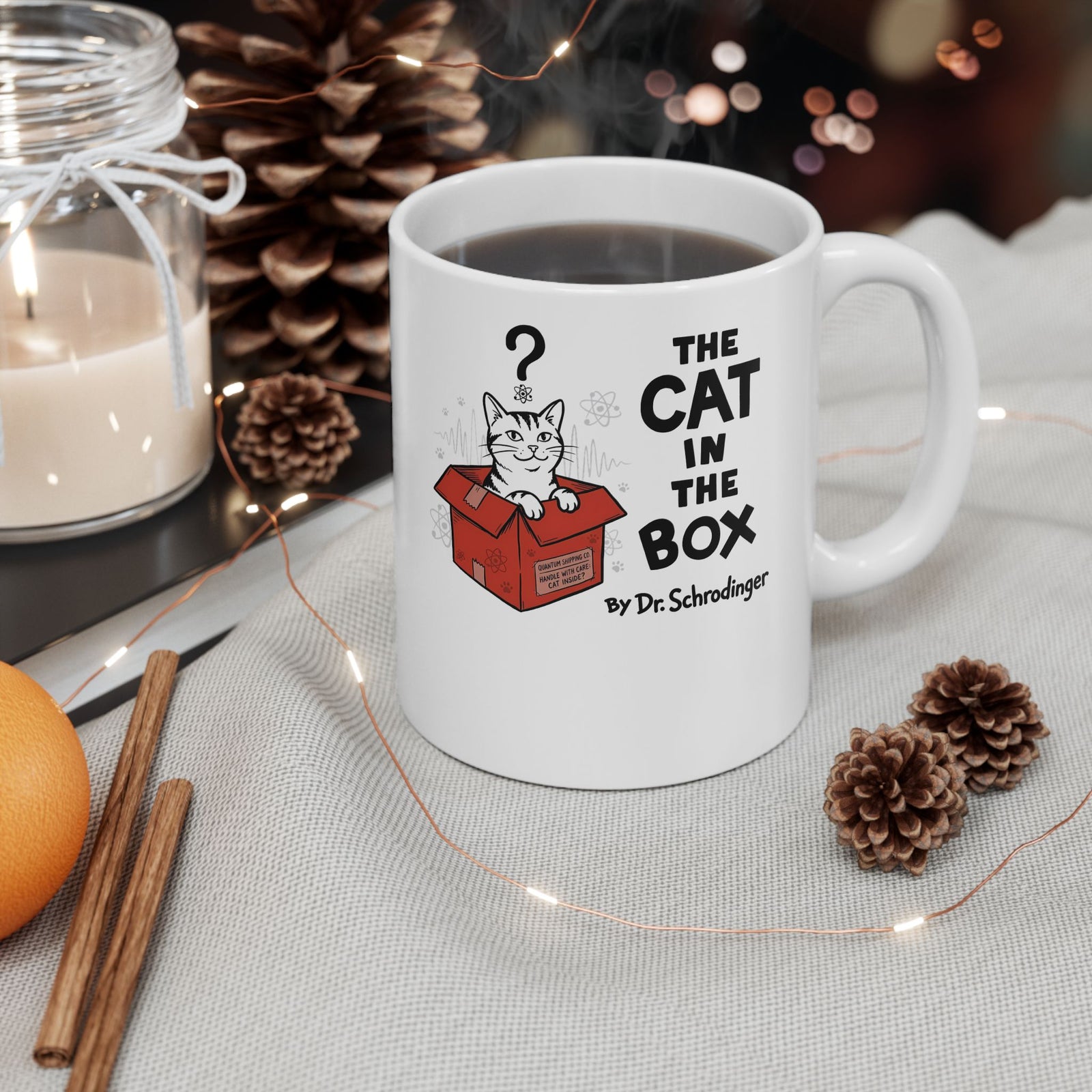 The Cat in the Box Ceramic Mug — Cute Cat in a Box Graphic Mug