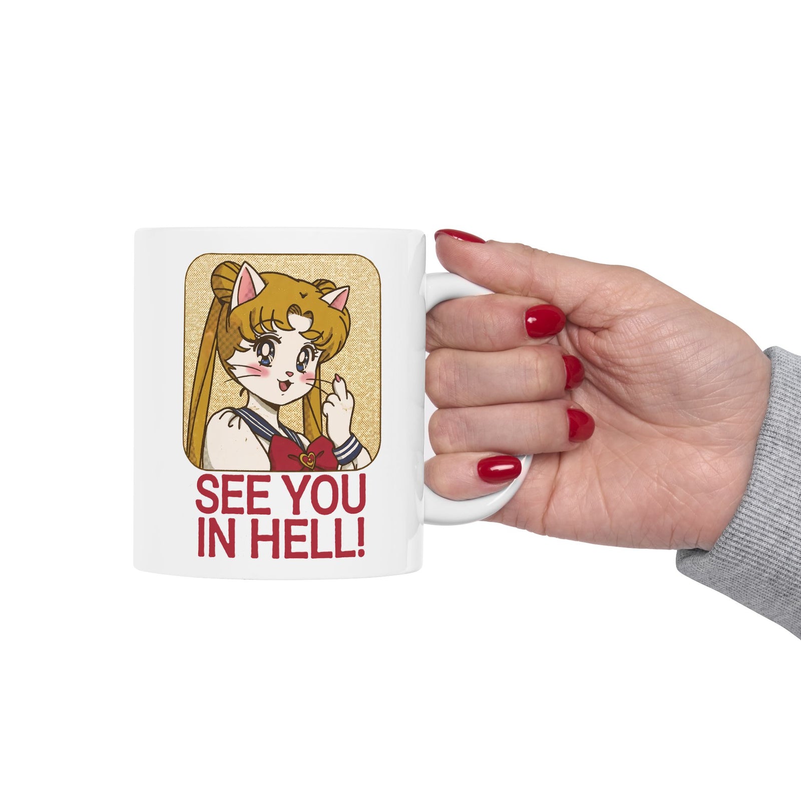 See You In Hell Anime Cat Ceramic Mug — Cute Magical Girl Parody Graphic