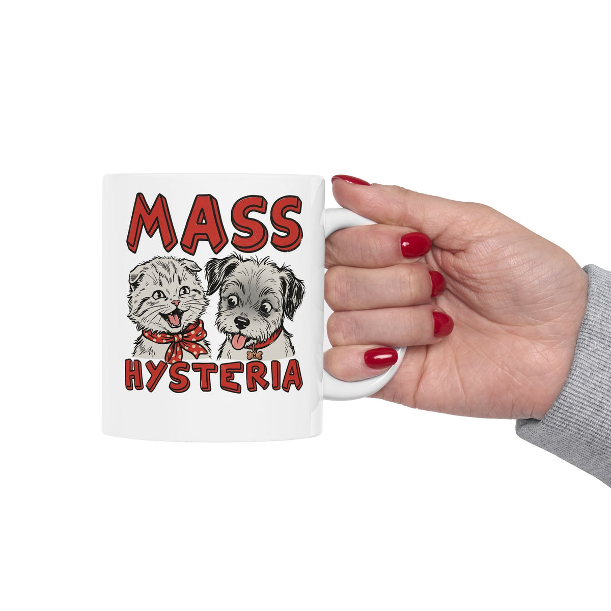 Cat & Dog Mass Hysteria Mug Funny Puppy & Kitten Line Art Ceramic Mug