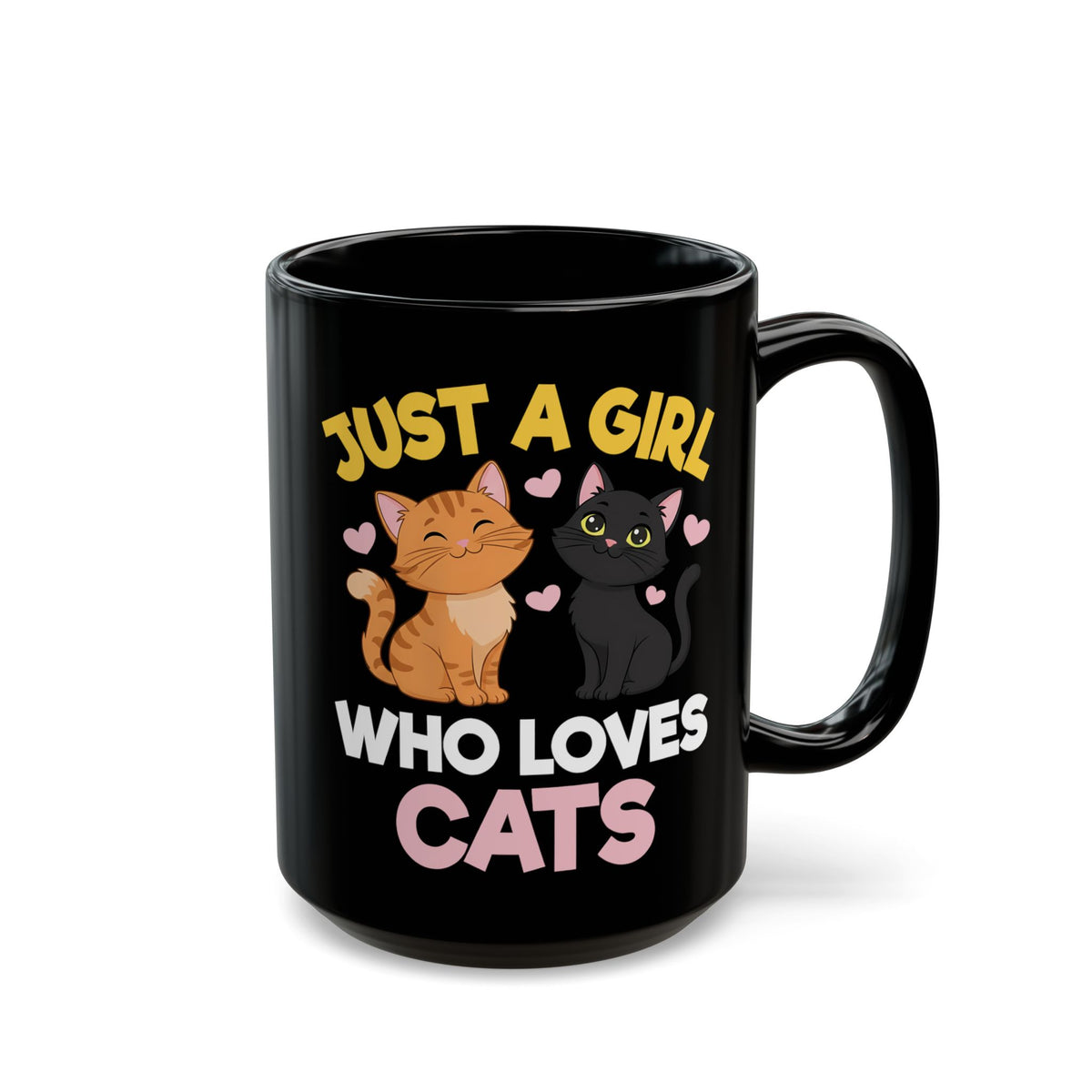 Just a Girl Who Loves Cats Black Mug — Cute Cat Lover Mug