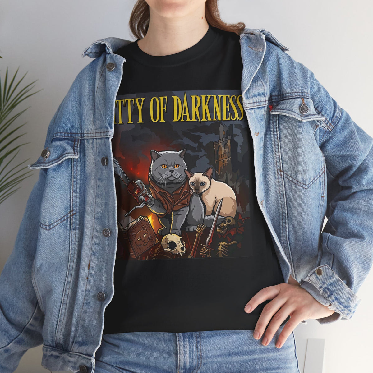 Kitty of Darkness Graphic Tee — Gothic Cat Horror Band Shirt