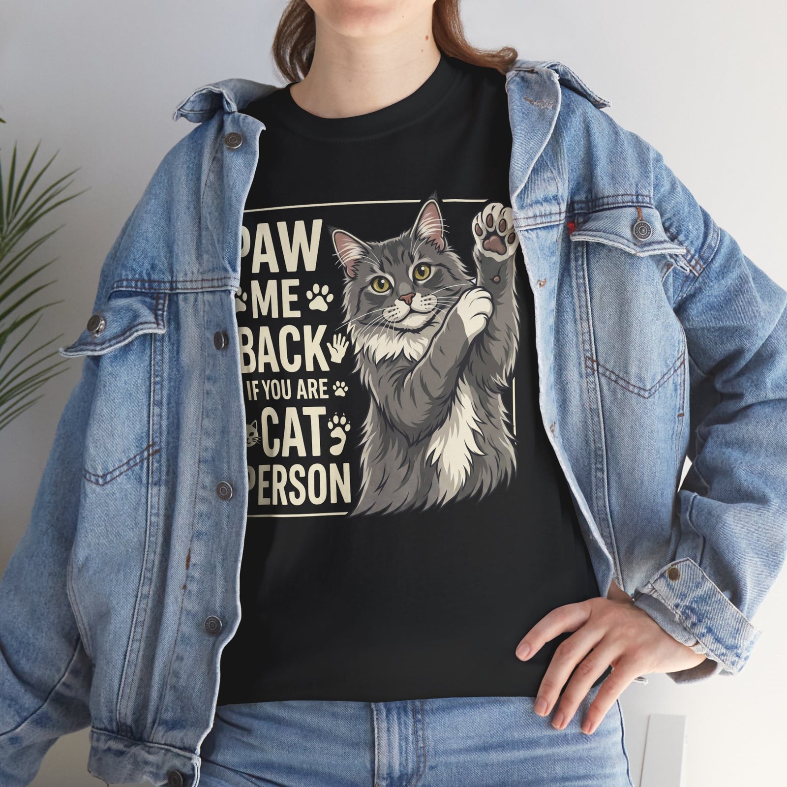 Paw Me Back If You Are A Cat Person Cute Grey Cat Graphic Tee