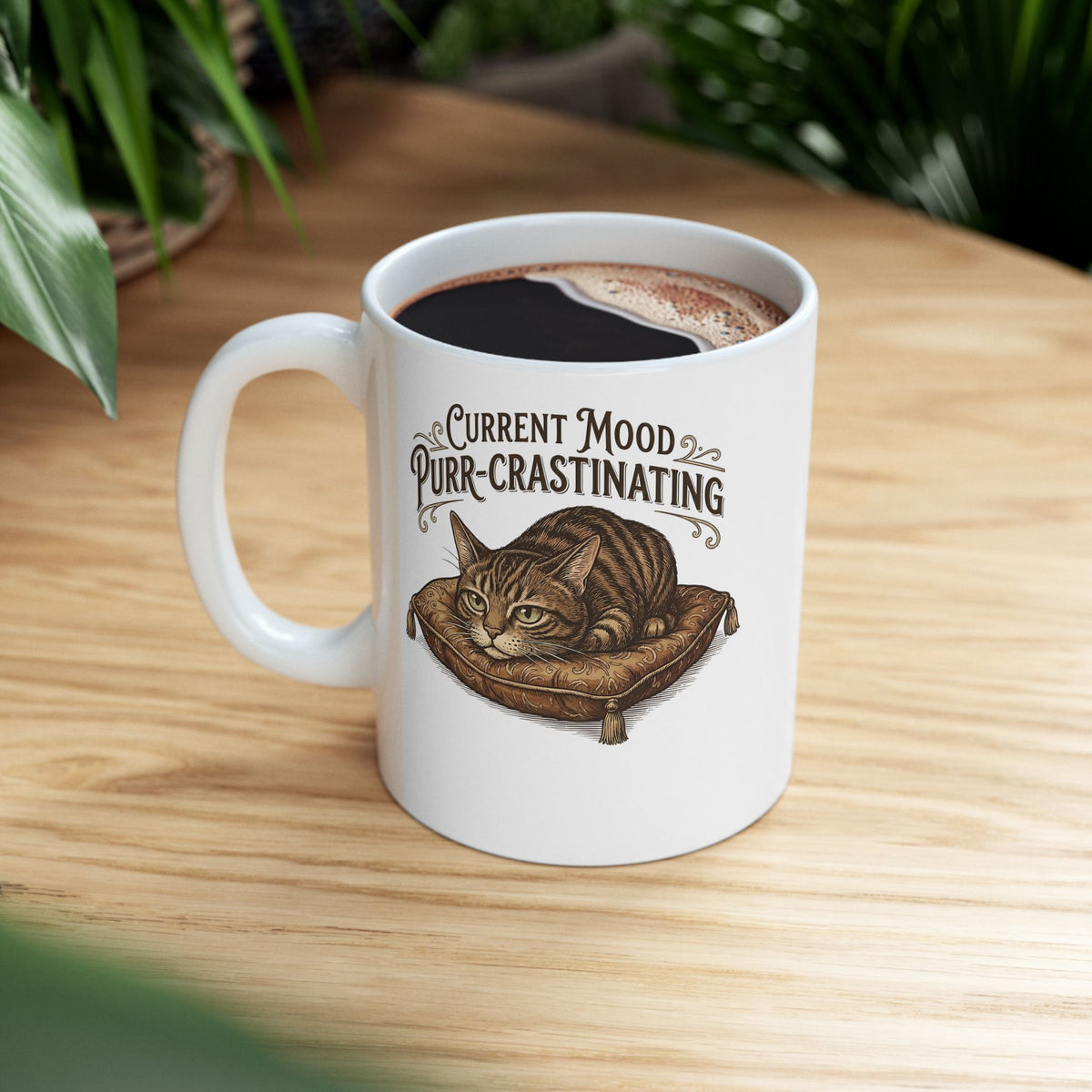 Current Mood: Purr-Crastinating Cat Ceramic Mug