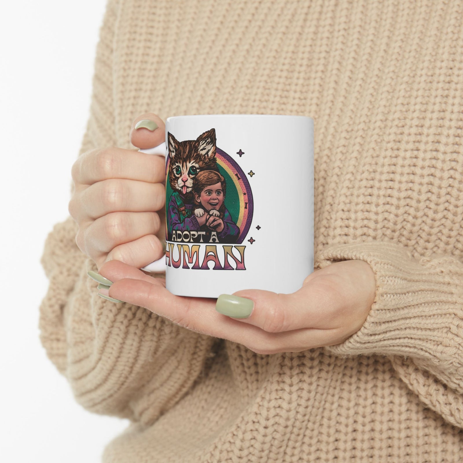 Adopt a Human Funny Cat Ceramic Mug