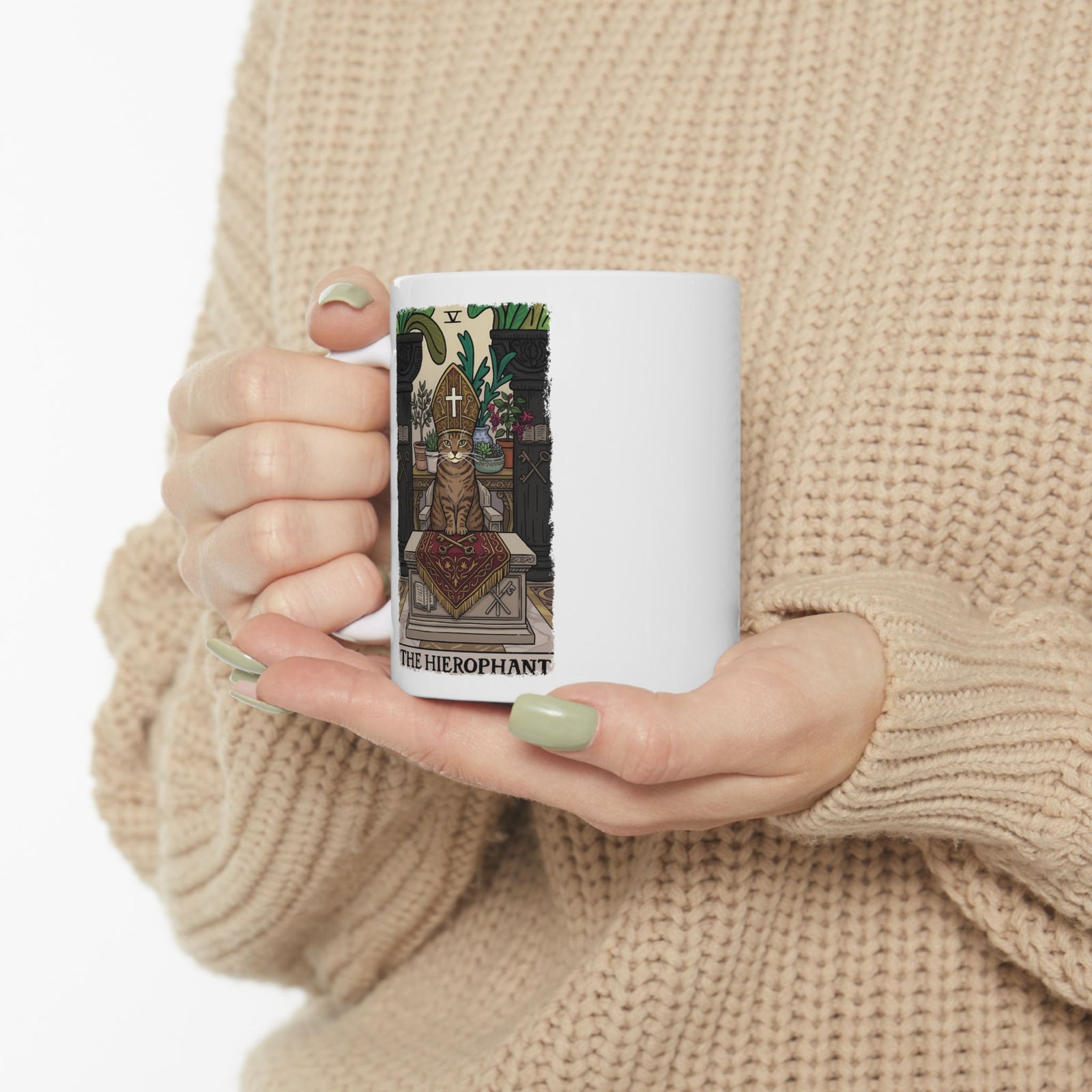 The Hierophant Cat Ceramic Mug — Mystical Tarot-Inspired Mug