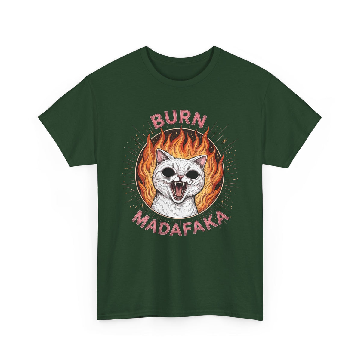 Burn Madafaka Cat T-Shirt — Edgy Hellfire Feline Graphic Tee