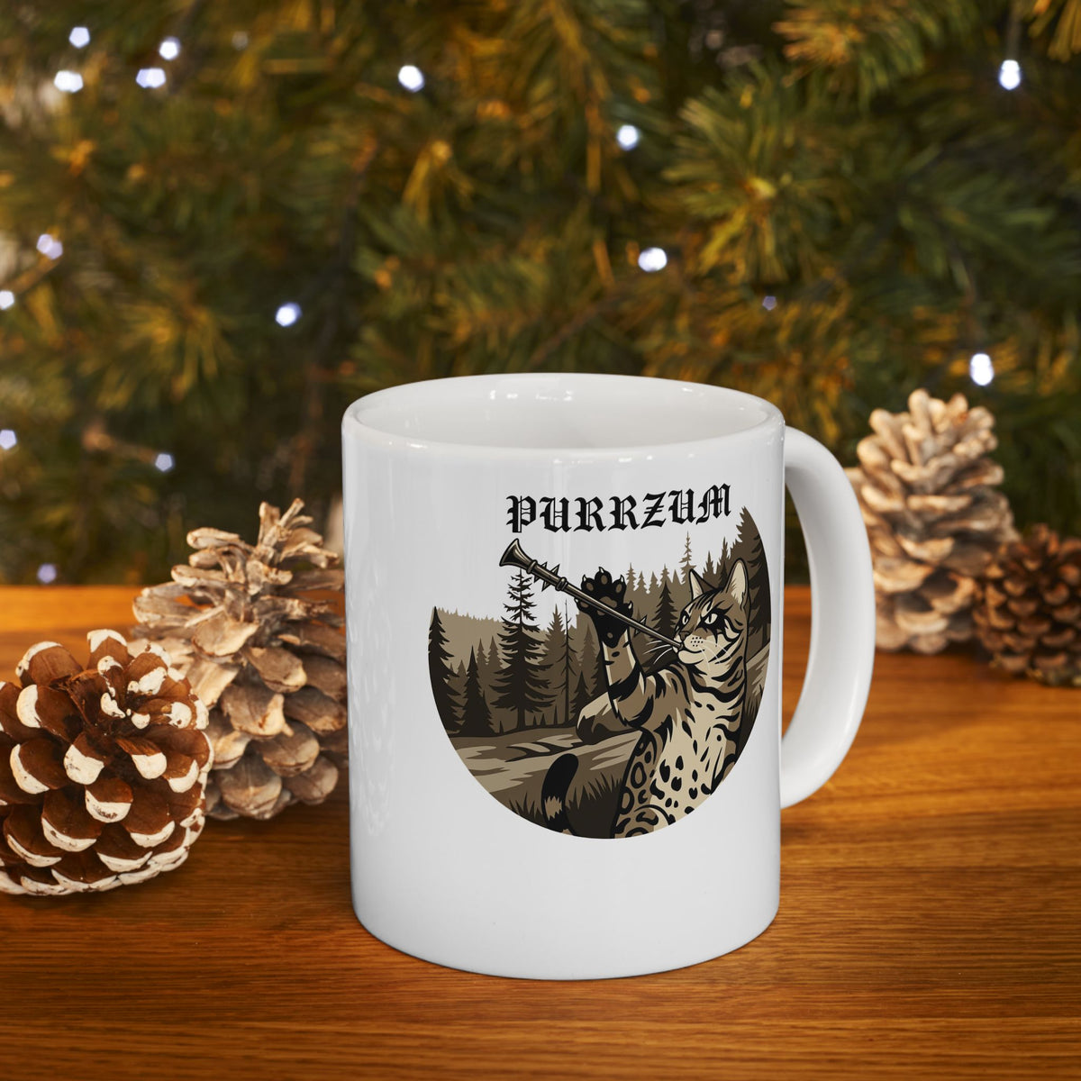 Funny Black Metal Cat Mug | Purrzum Corpse Paint Ceramic Mug