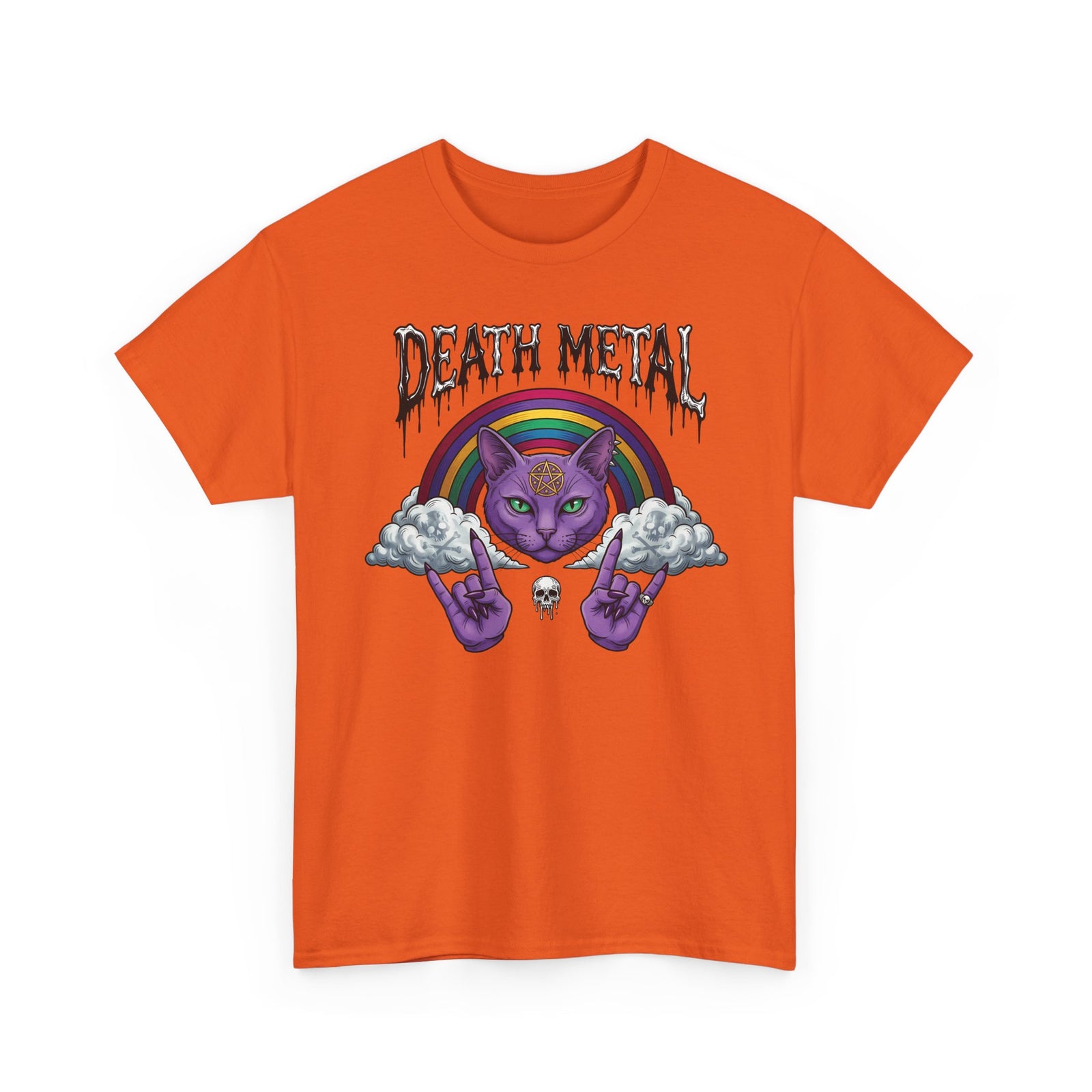 Death Metal Cat T-Shirt — Gothic Black Cat Tee for Metal Fans