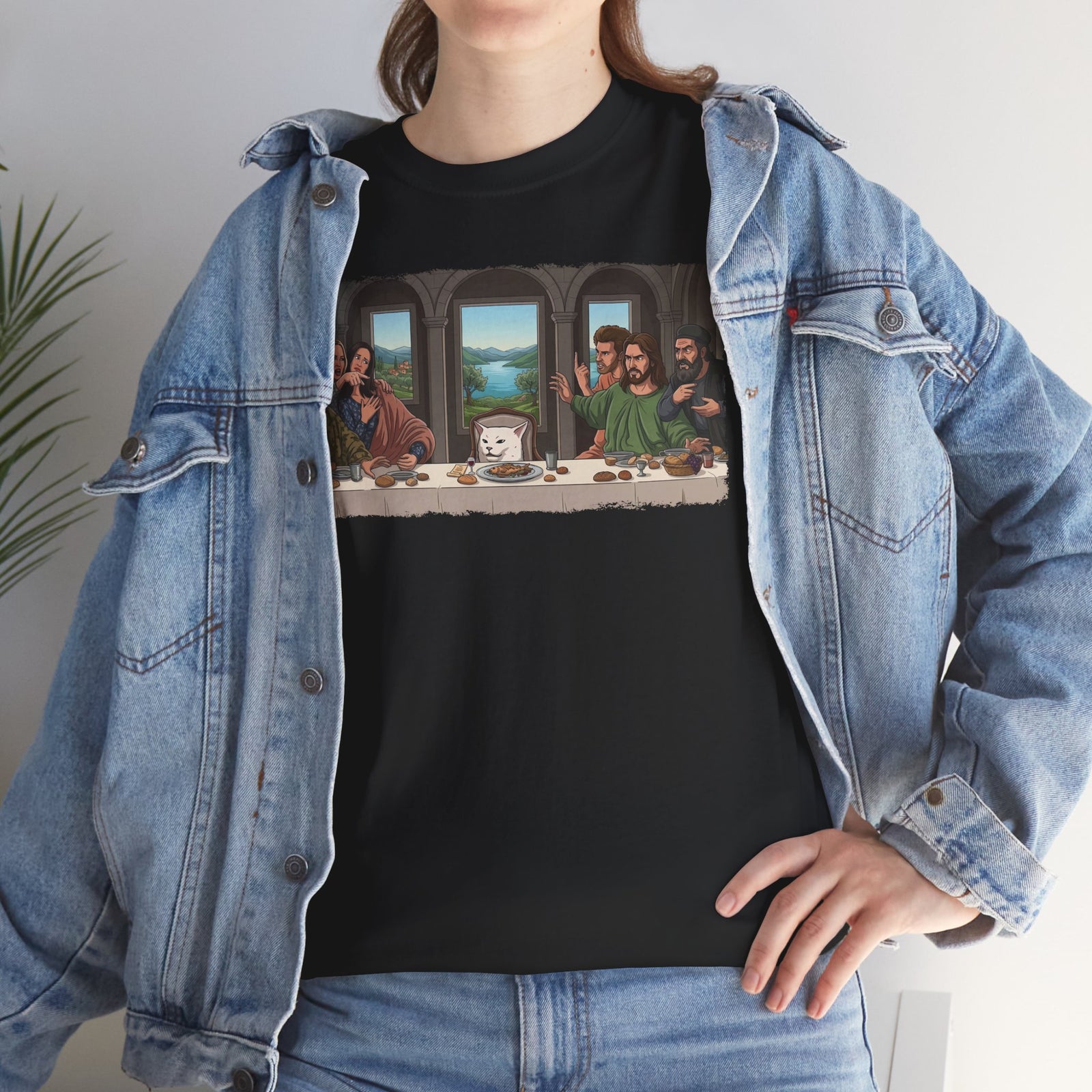 Last Supper x Woman Yelling at Cat Tee — Funny Religious Art Mashup T-Shirt