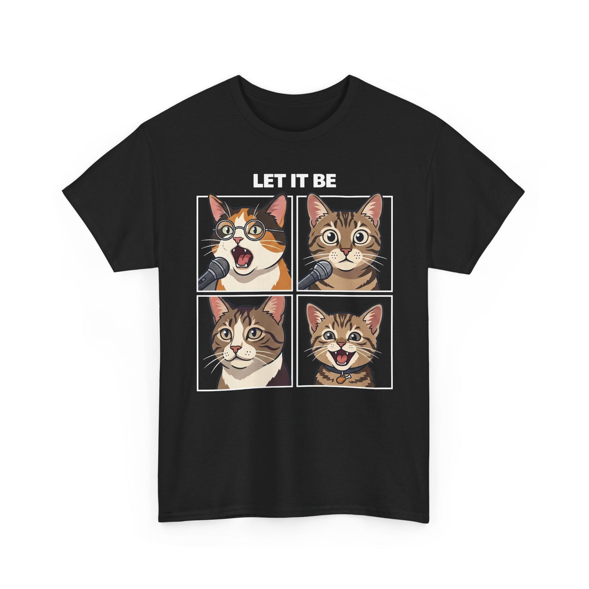 Let It Be Cat Tee — Vintage Four-Panel Cat Faces Graphic T-Shirt